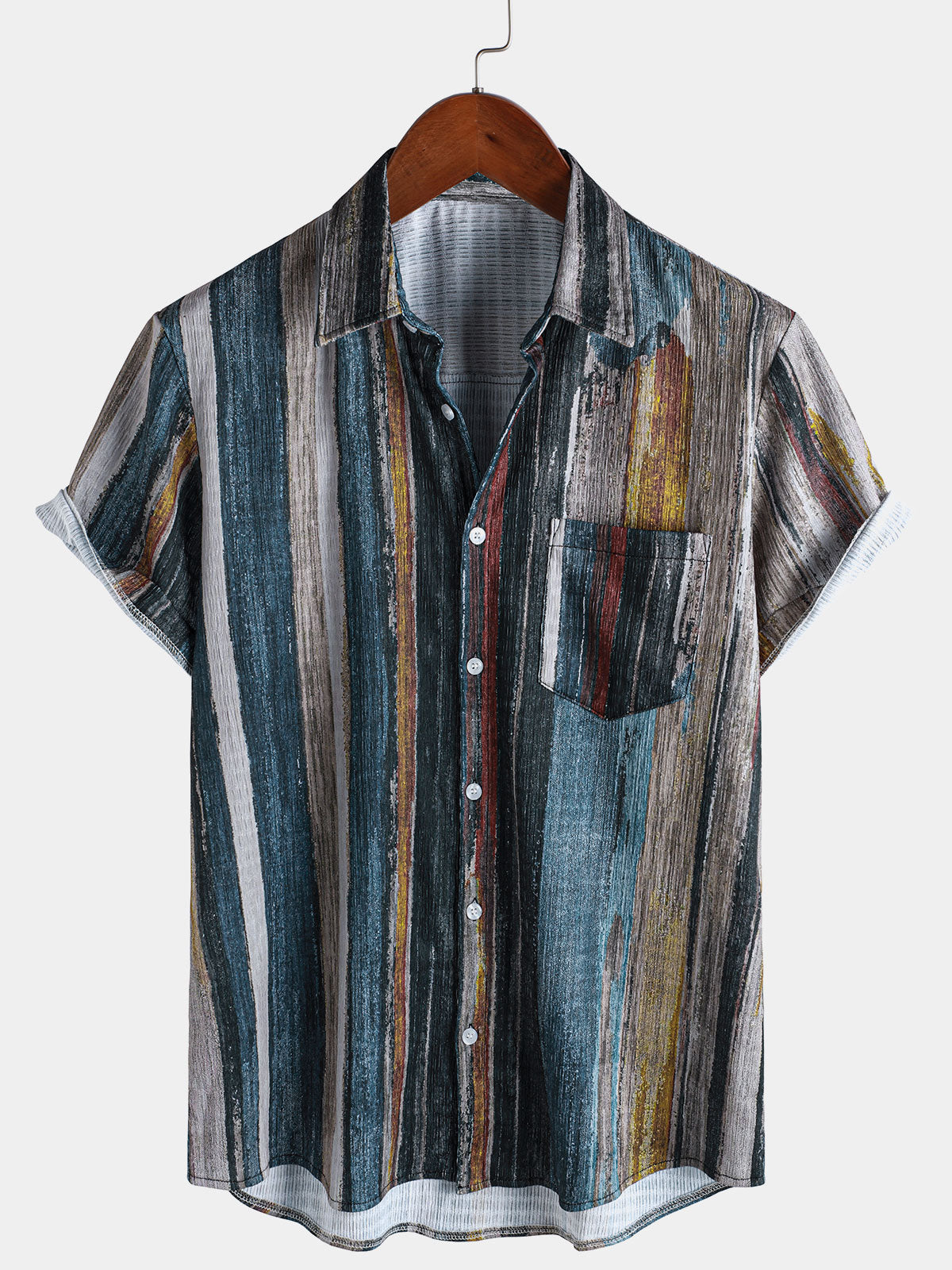Camisa Summer a rayas de manga corta Hawaiian para hombre