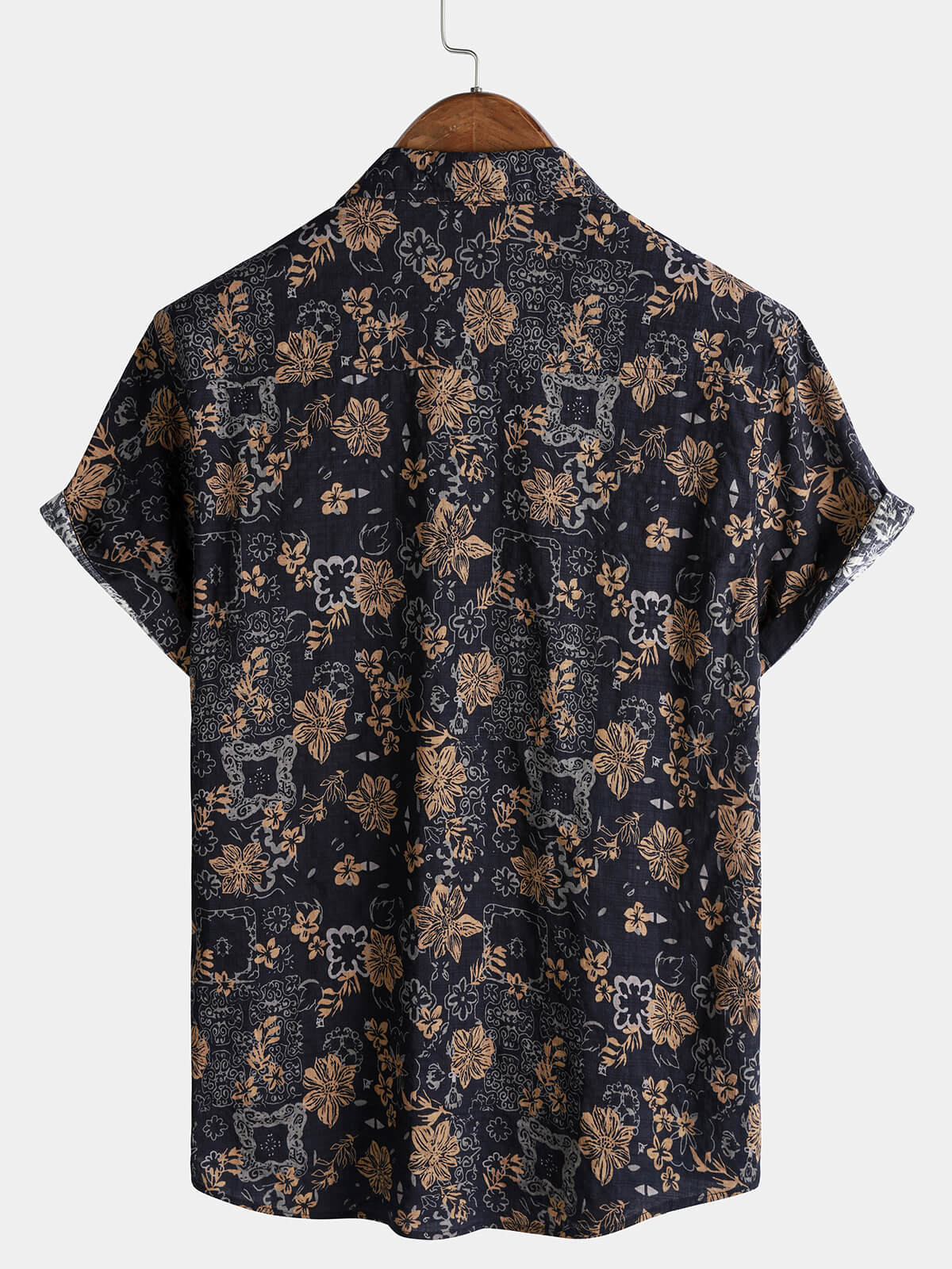 Camisa vintage floral estampado Bohemian Beach de manga corta para hombre