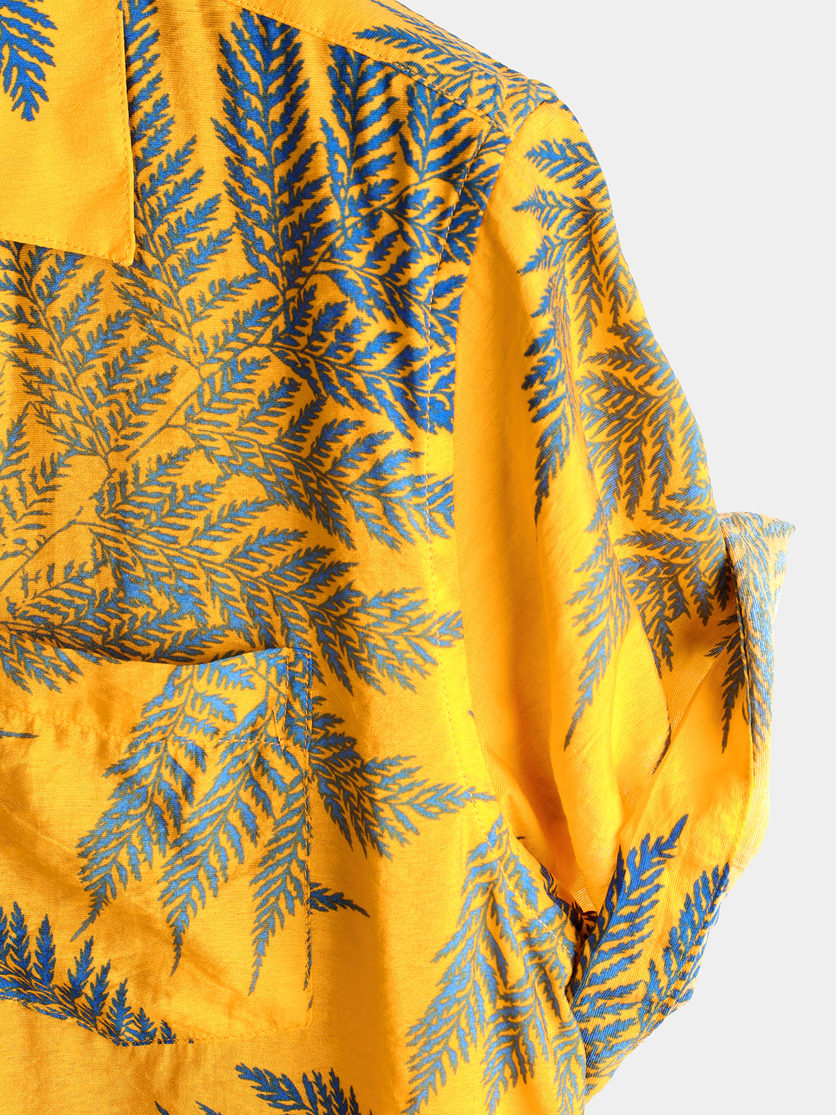 Camisa Tropical Leaf estampado Hawaiian Pocket Collared Top de algodón Button Up de manga corta para hombre