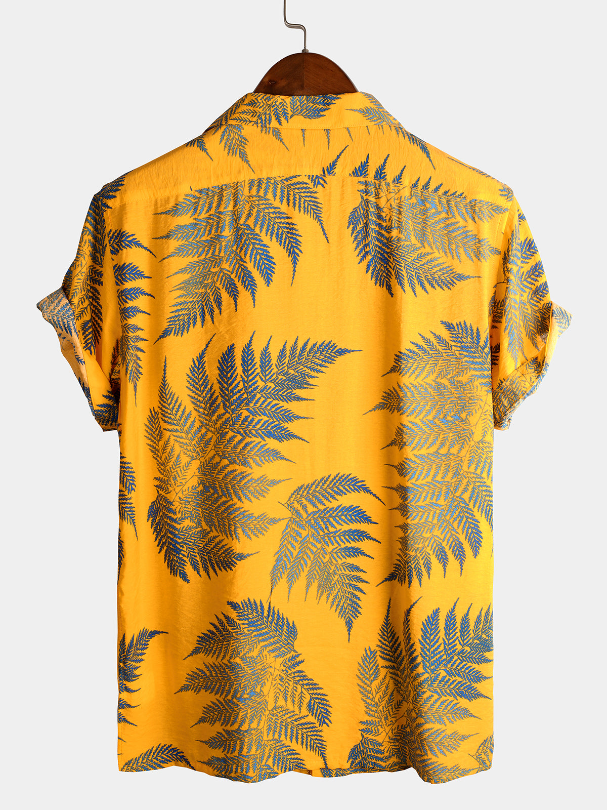 Camisa Tropical Leaf estampado Hawaiian Pocket Collared Top de algodón Button Up de manga corta para hombre
