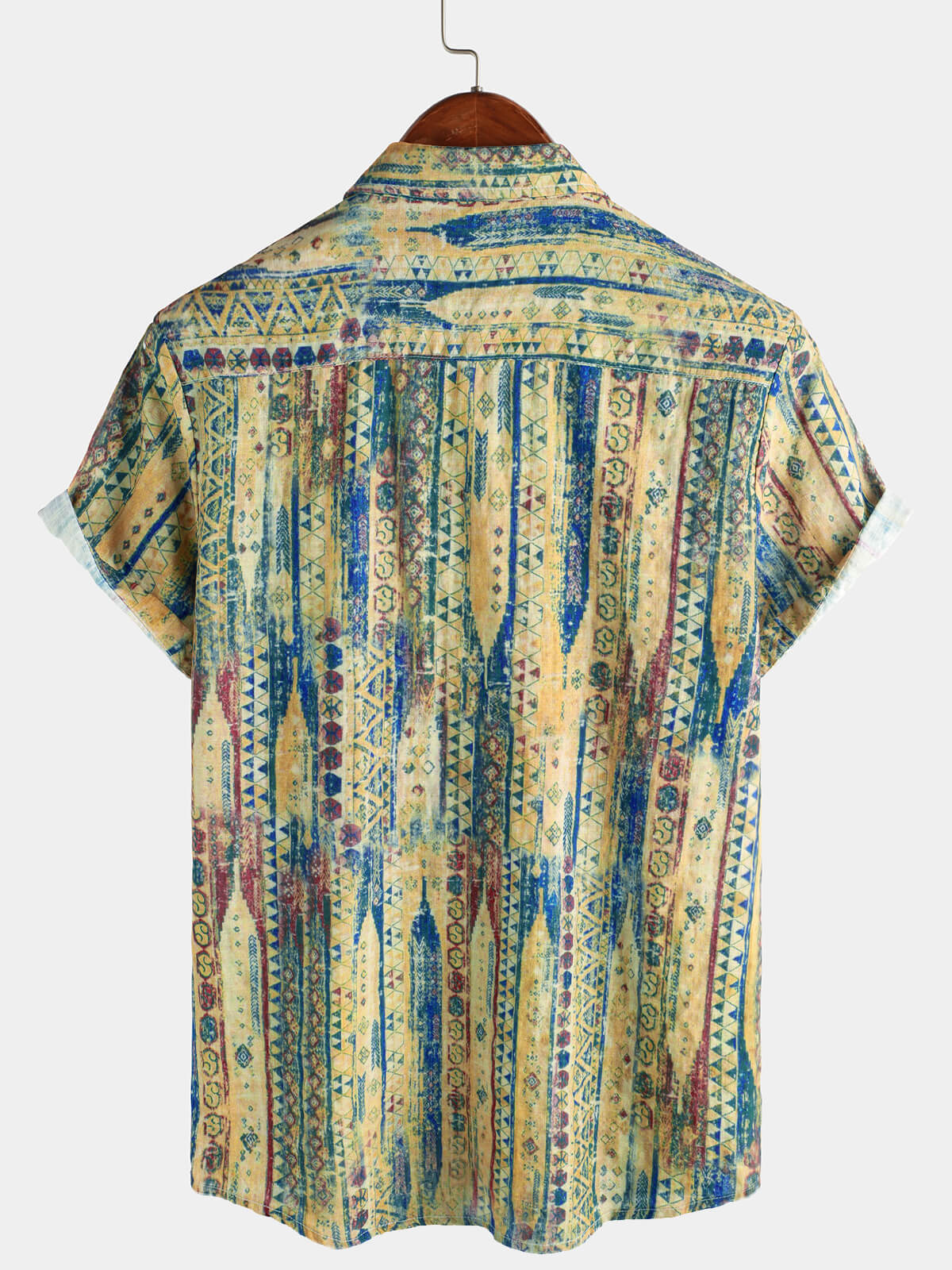 Camisa retro a rayas Yellow Button Up de manga corta para hombre