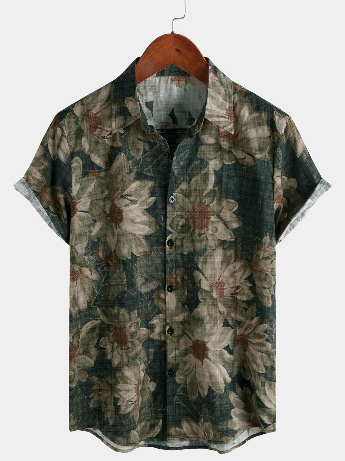 Camisa vintage floral casual Holiday de manga corta para hombre