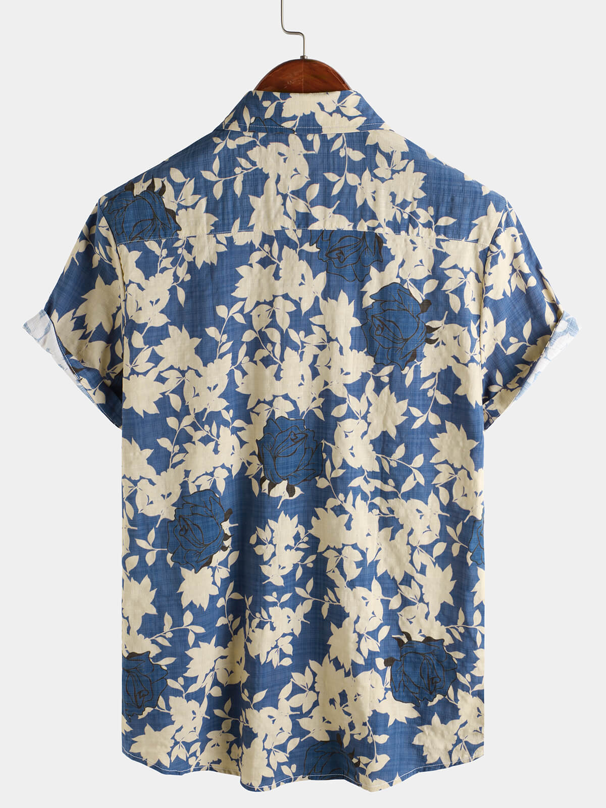 Camisa vintage floral Blue casual Beach de manga corta para hombre