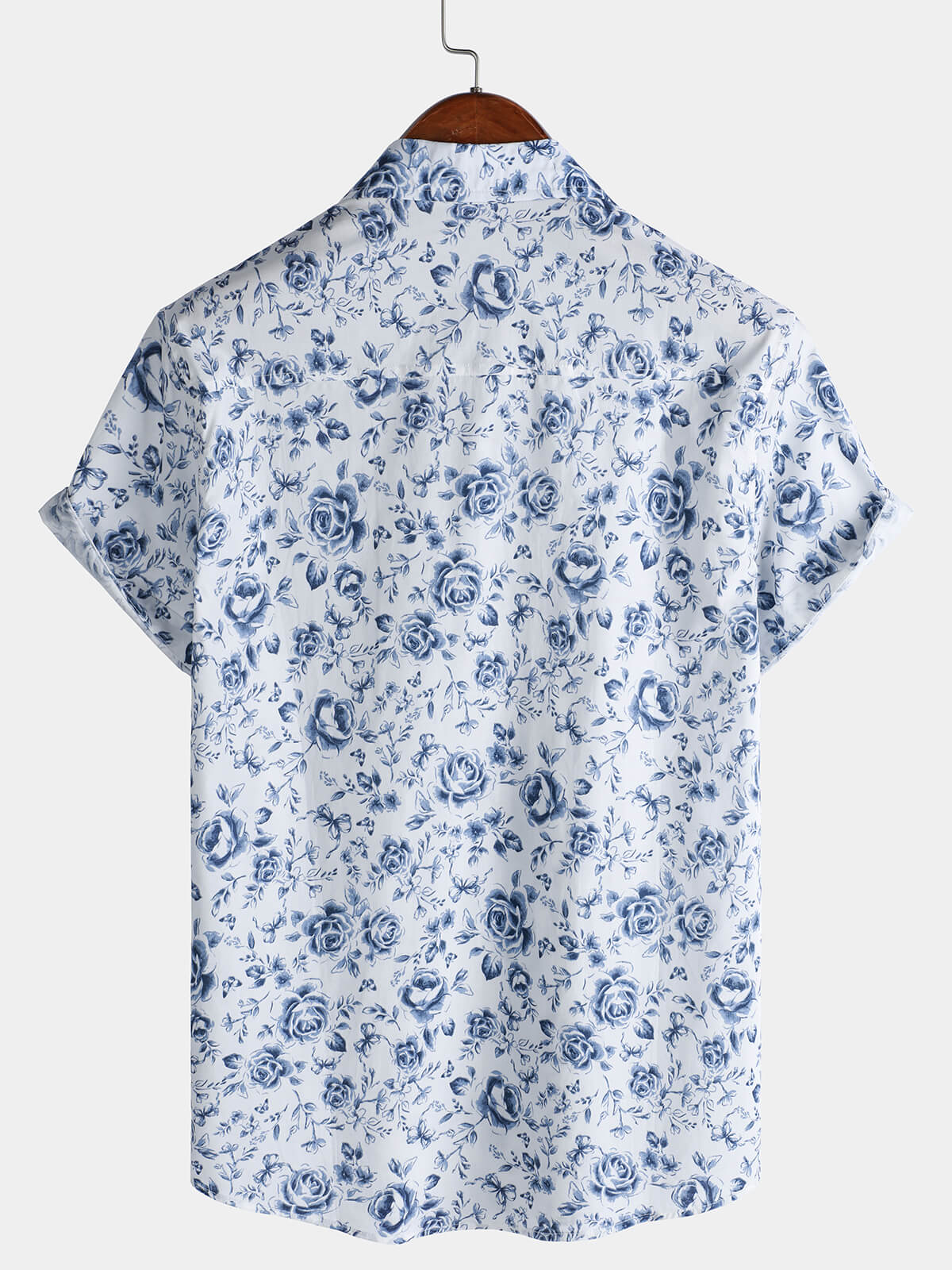 Blue Rose estampado transpirable de algodón Island Cruise Summer Holiday Resorcamiseta para hombre