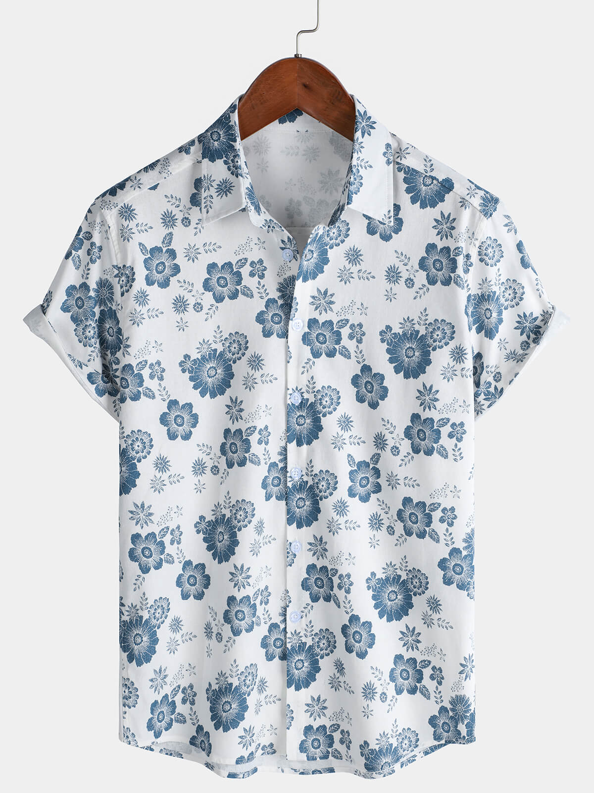 Blue Daisy estampado transpirable de algodón Island Cruise Summer Holiday Resorcamiseta para hombre