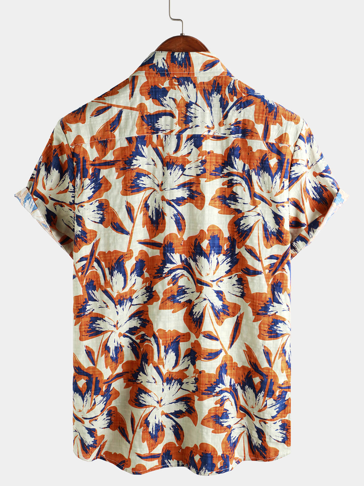 Camisa retro floral Orange de manga corta Button Up para hombre