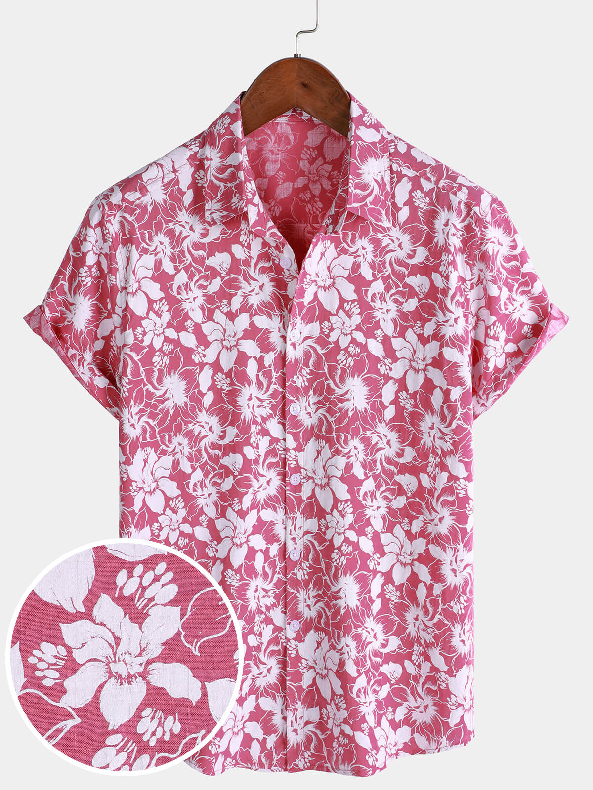 Camisa de algodón Holiday floral estampado Hawaiian Beach de manga corta para hombre