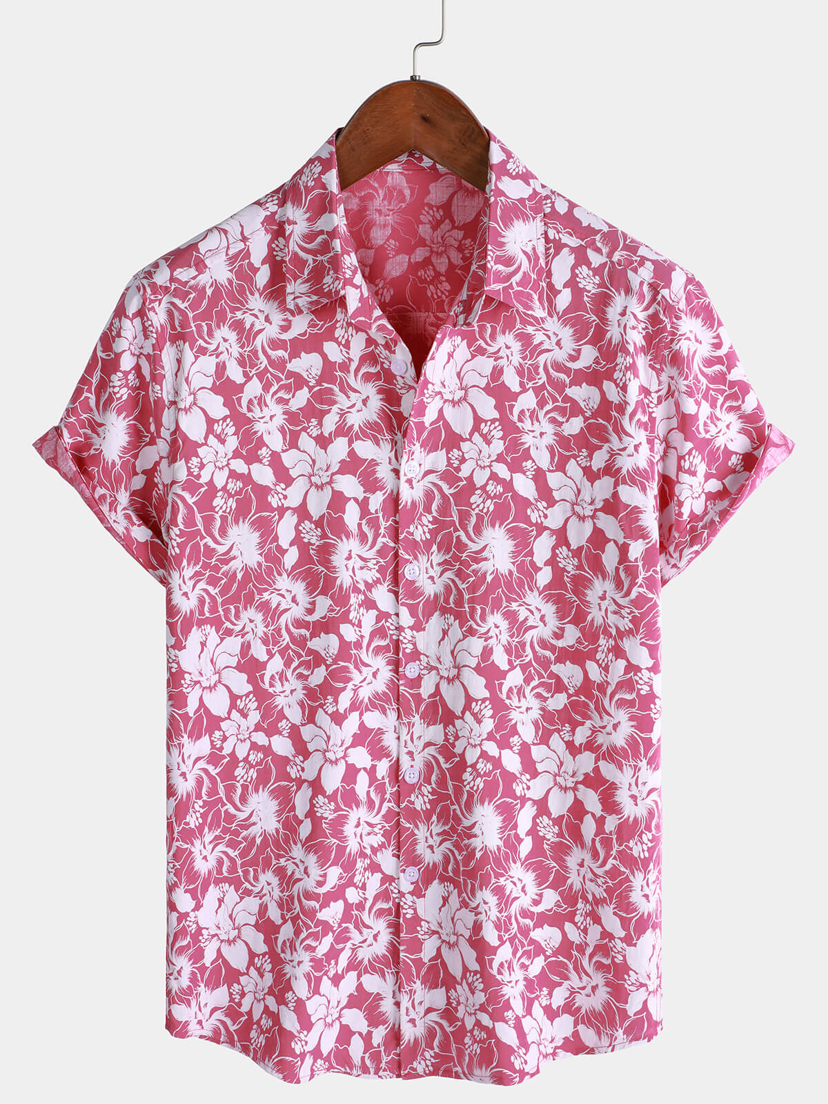 Camisa de algodón Holiday floral estampado Hawaiian Beach de manga corta para hombre