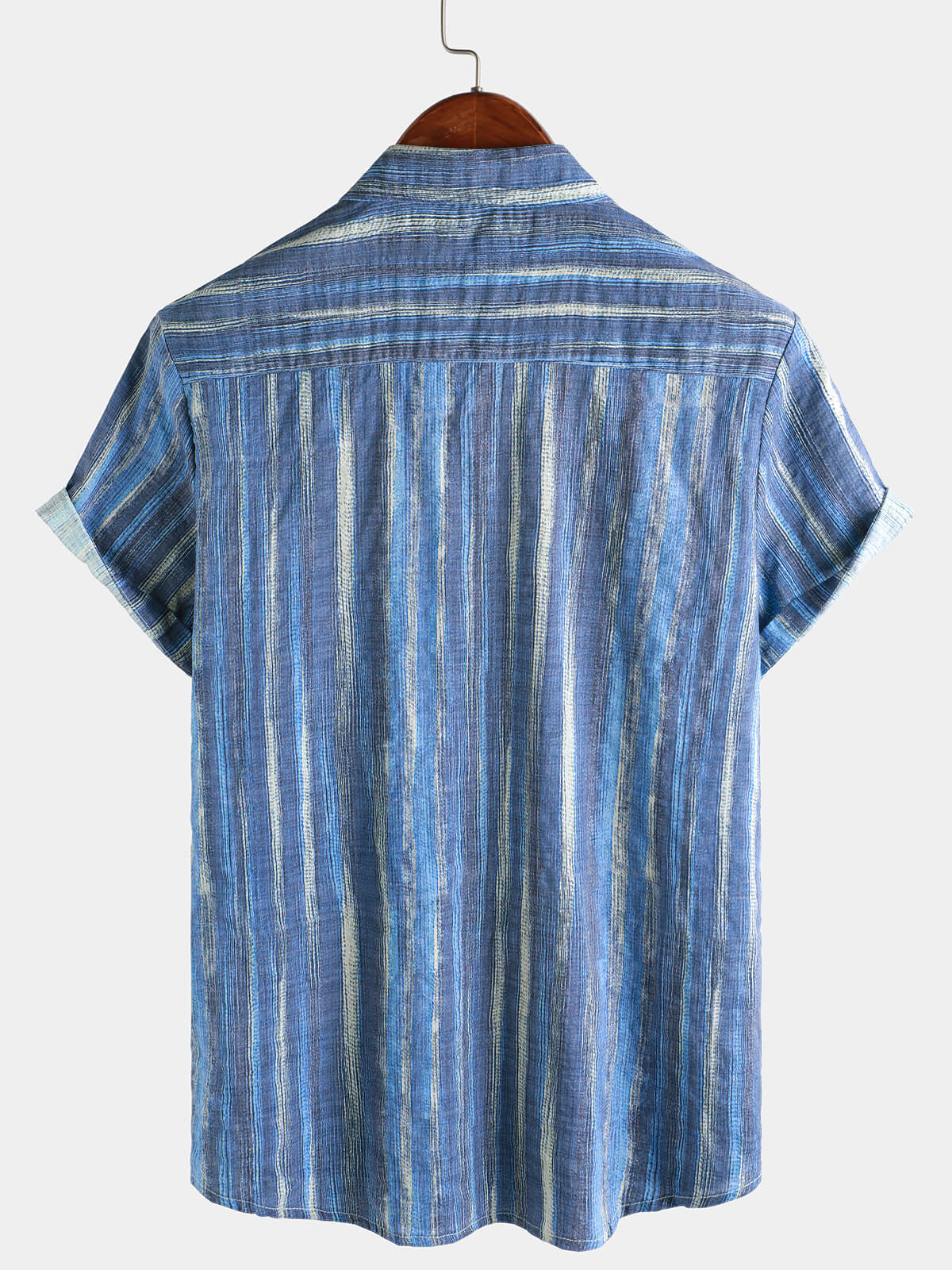 Camisa retro Blue a rayas Holiday de manga corta para hombre