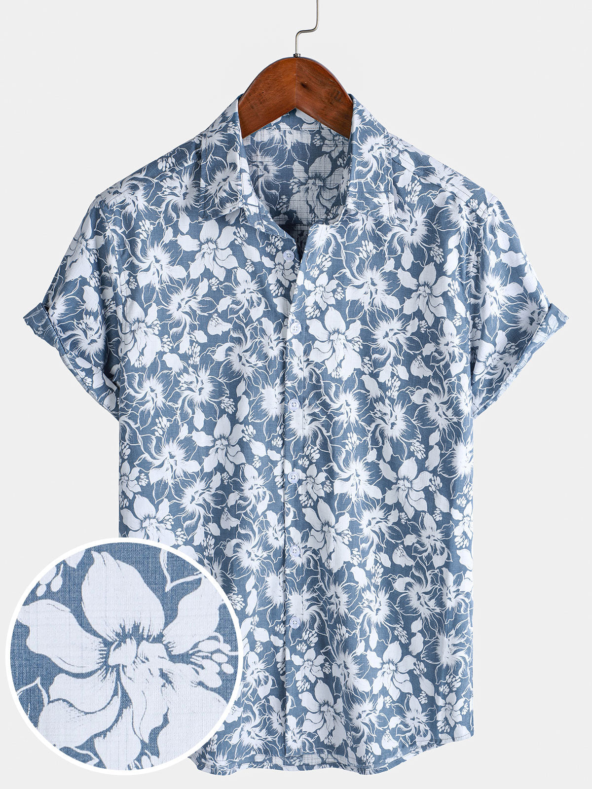 Camisa Holiday floral estampado Hawaiian Beach de algodón de manga corta para hombre