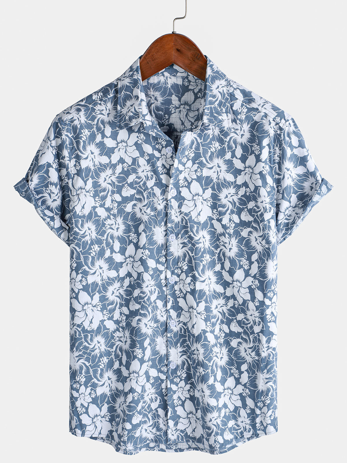 Camisa Holiday floral estampado Hawaiian Beach de algodón de manga corta para hombre