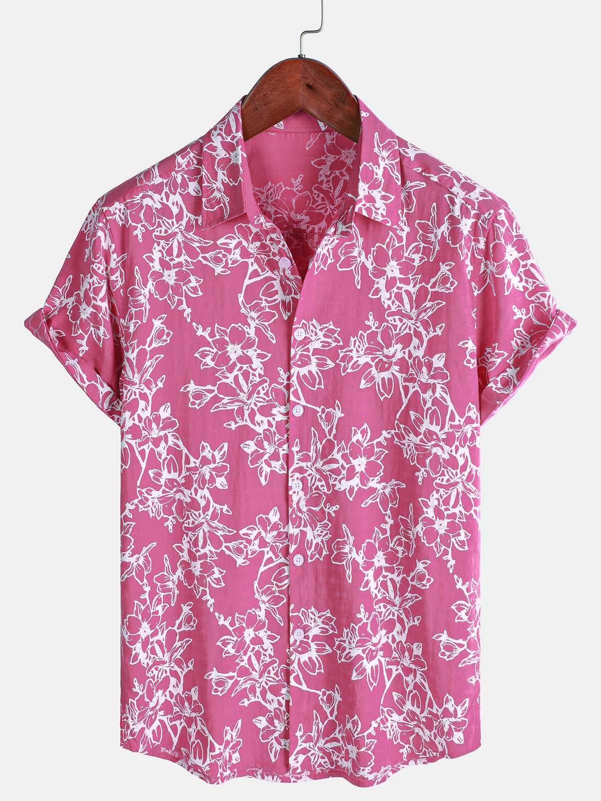 Camisa Summer casual floral Holiday Beach de manga corta de algodón para hombre