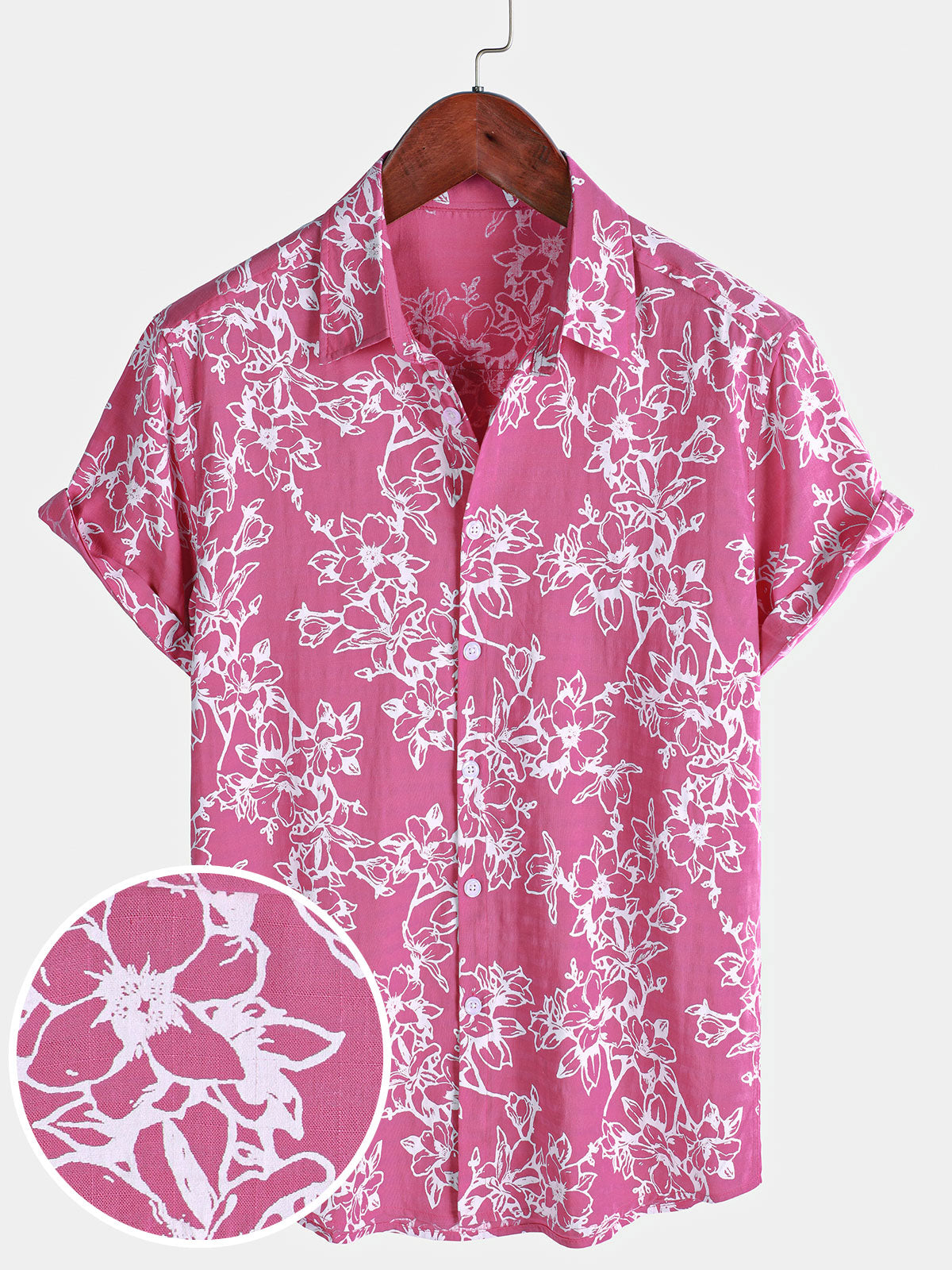 Camisa Summer casual floral Holiday Beach de manga corta de algodón para hombre