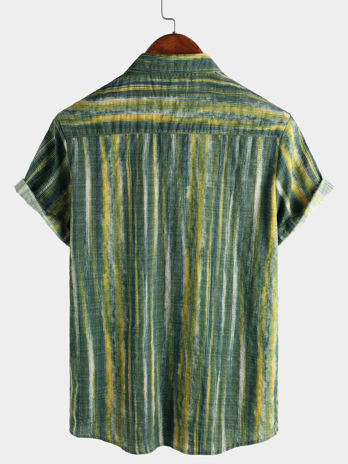 Camisa retro Green a rayas de manga corta para hombre
