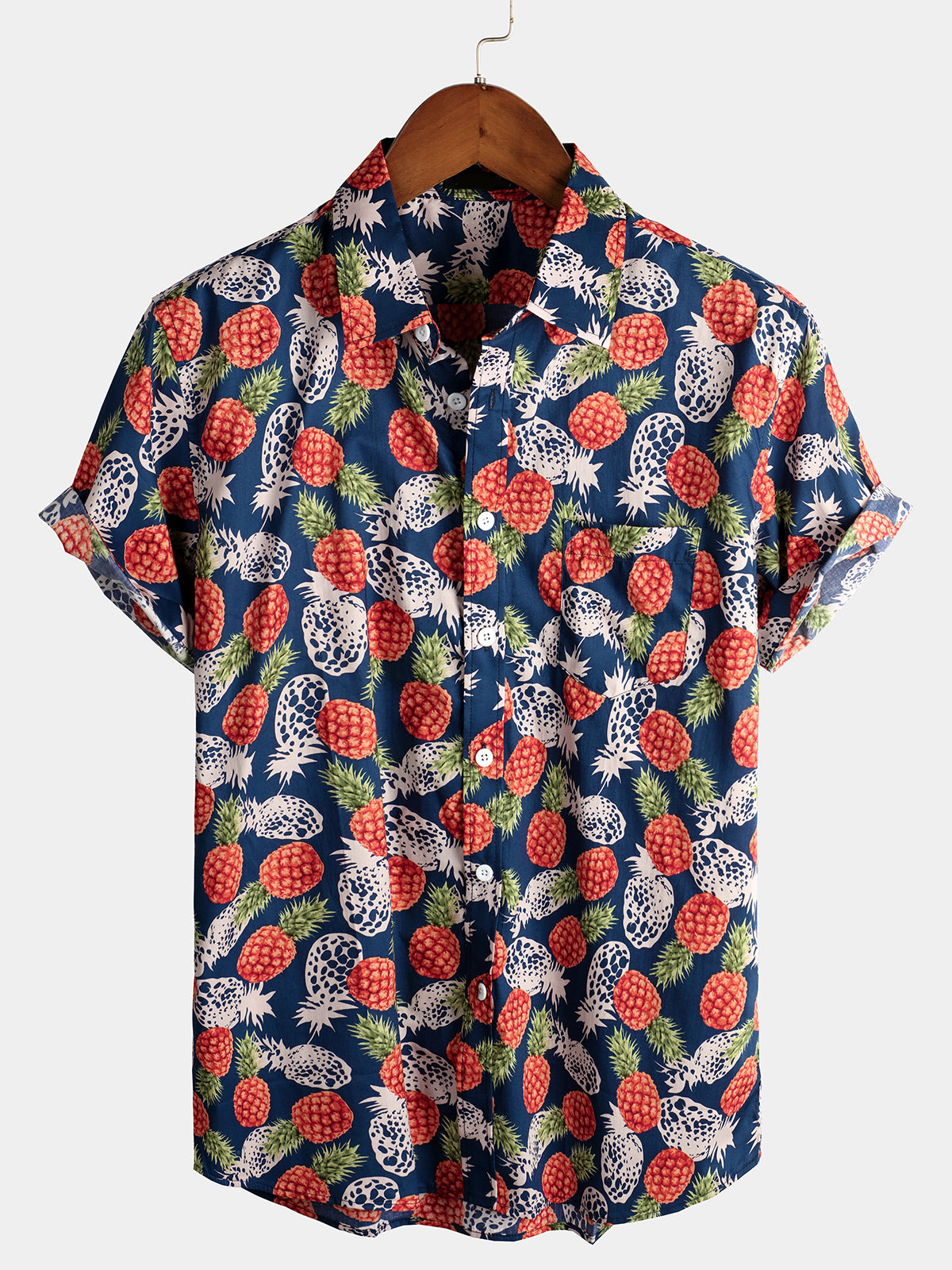 Camisa Holiday Tropical Pineapple Pocket de algodón para hombre