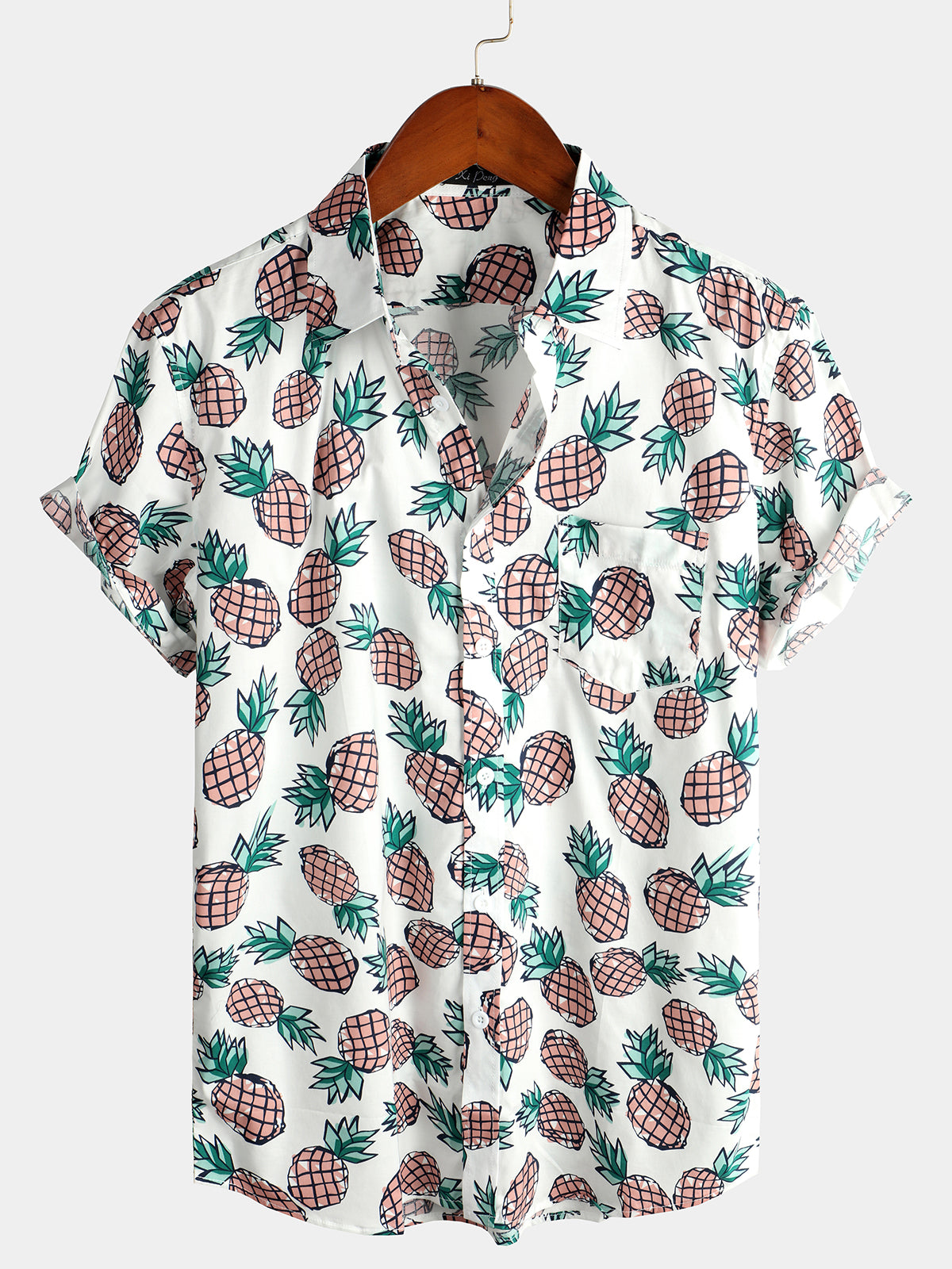Camisa Holiday Tropical Pineapple Pocket de algodón para hombre