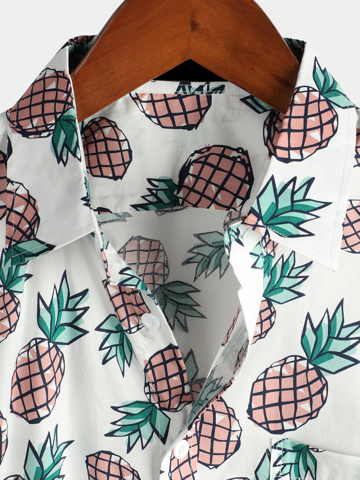 Camisa Holiday Tropical Pineapple Pocket de algodón para hombre