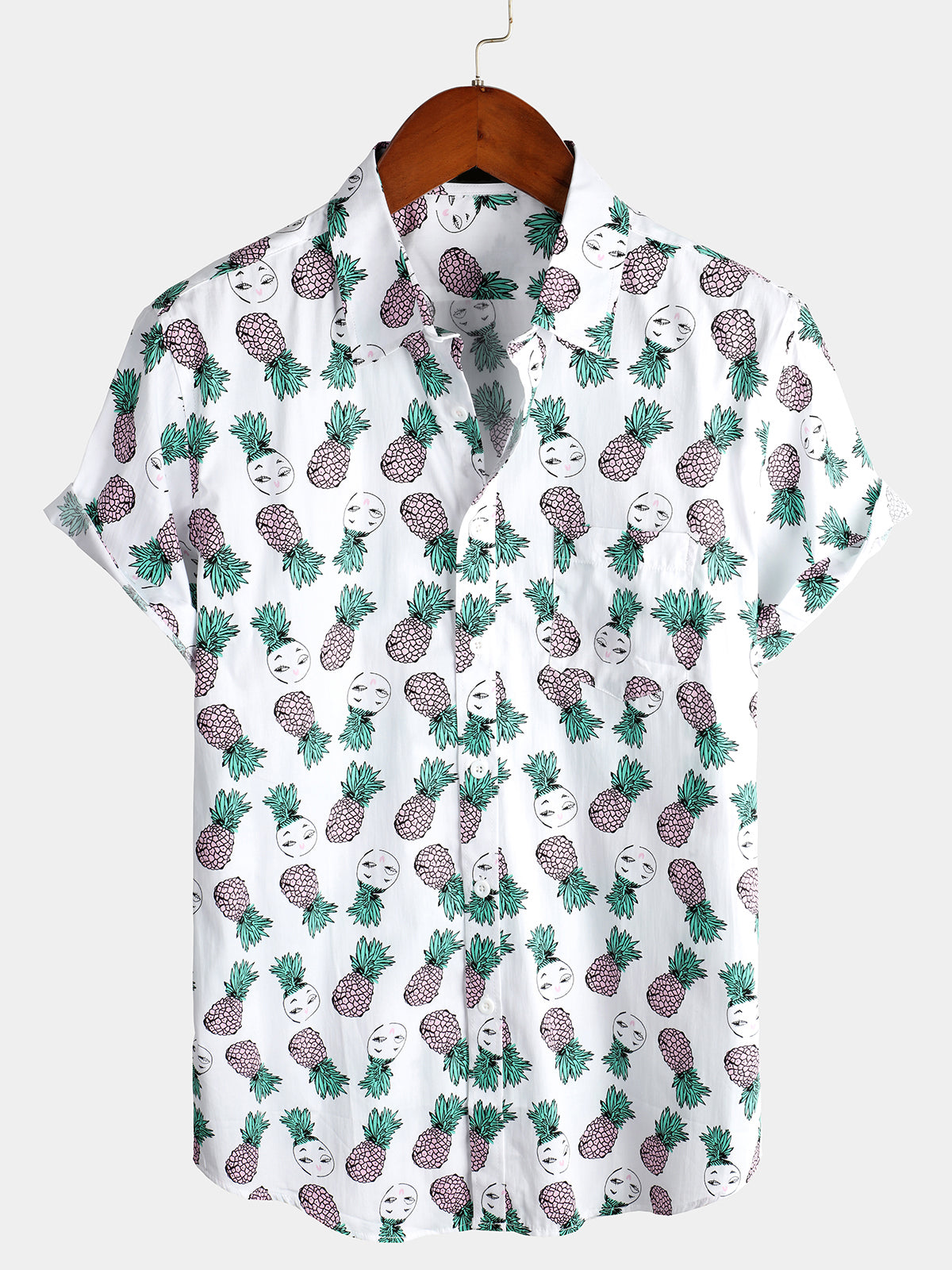 Camisa Holiday Tropical Pineapple Pocket de algodón para hombre