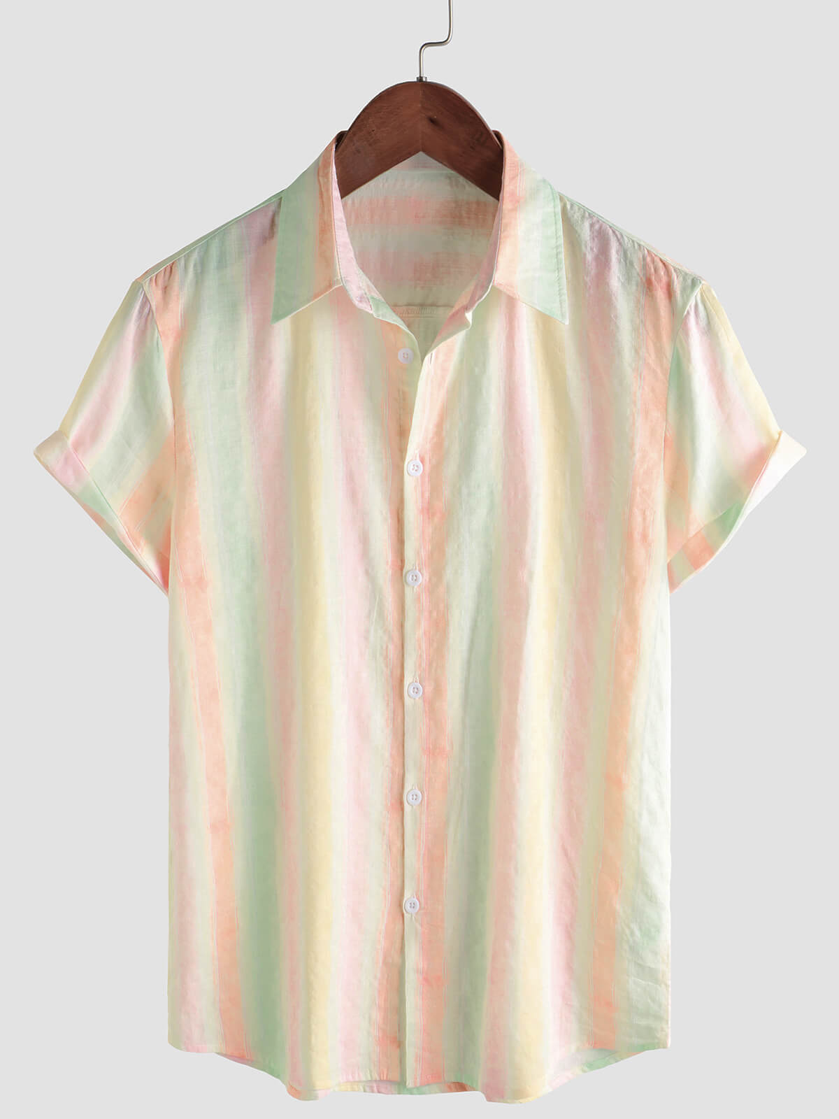 Camisa retro Colorful a rayas Holiday Button Up casual de manga corta para hombre