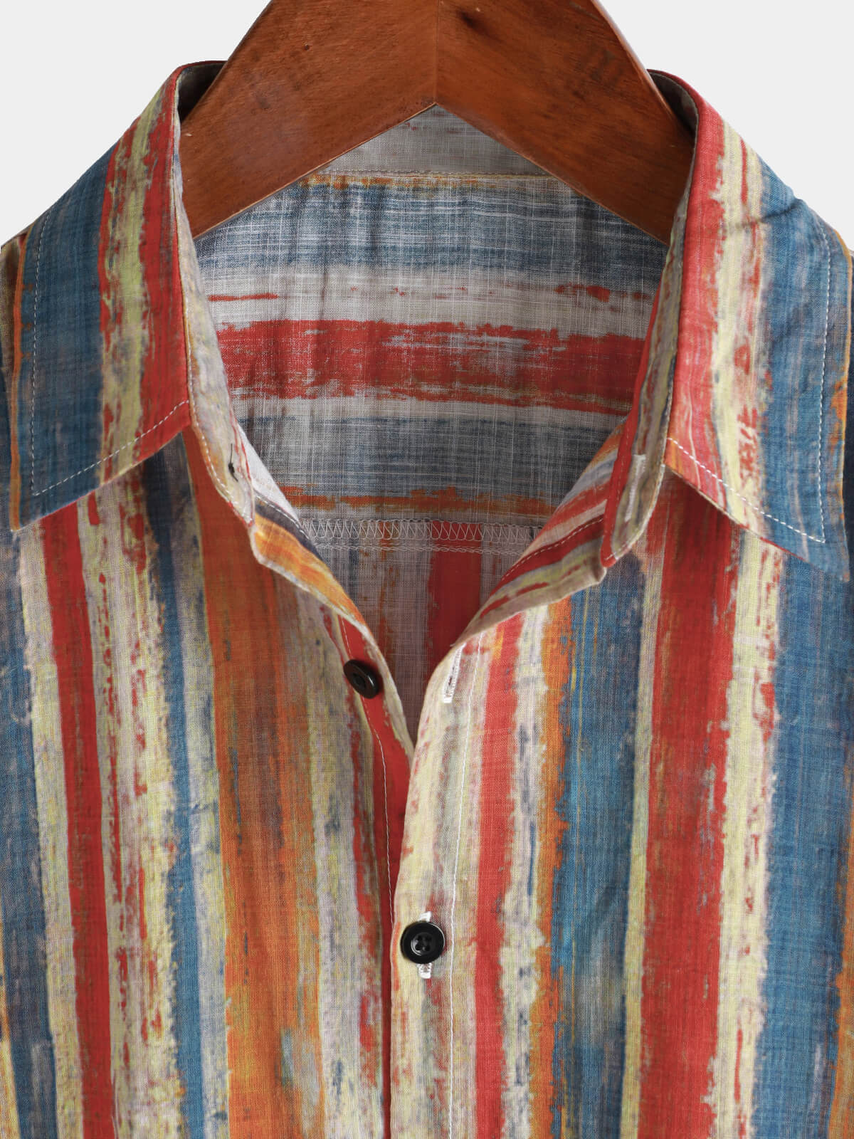 Camisa casual retro Multicolor a rayas Holiday Button Up de manga corta para hombre