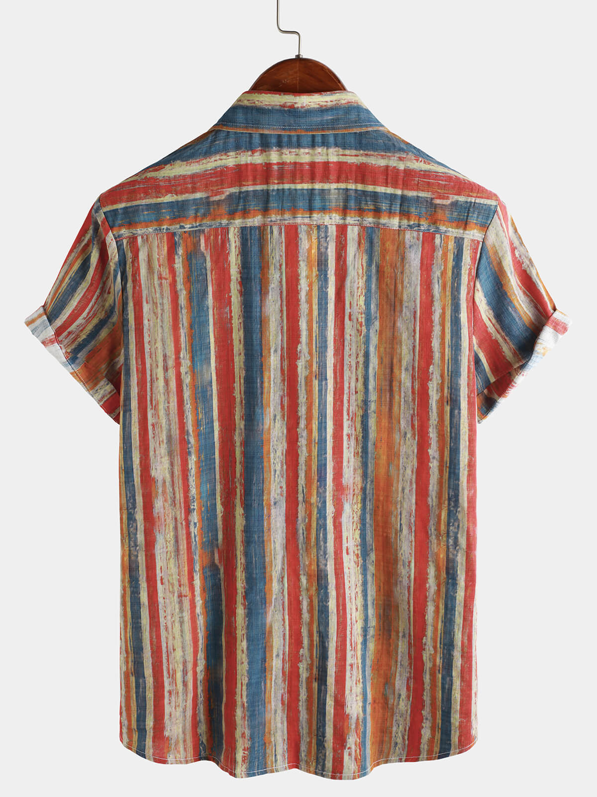 Camisa casual retro Multicolor a rayas Holiday Button Up de manga corta para hombre