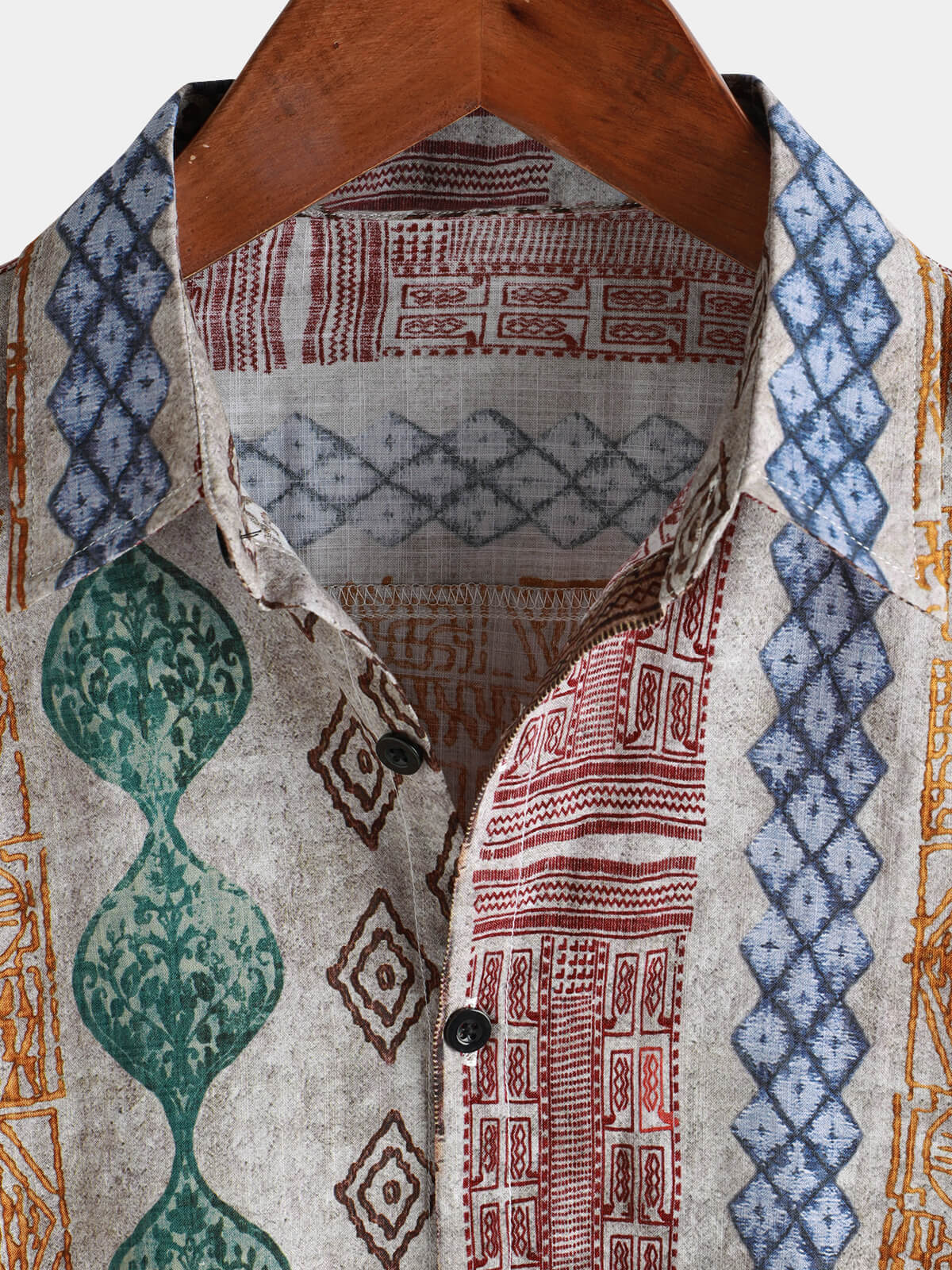 Camisa retro a rayas estampado Holiday Button Up de manga corta para hombre