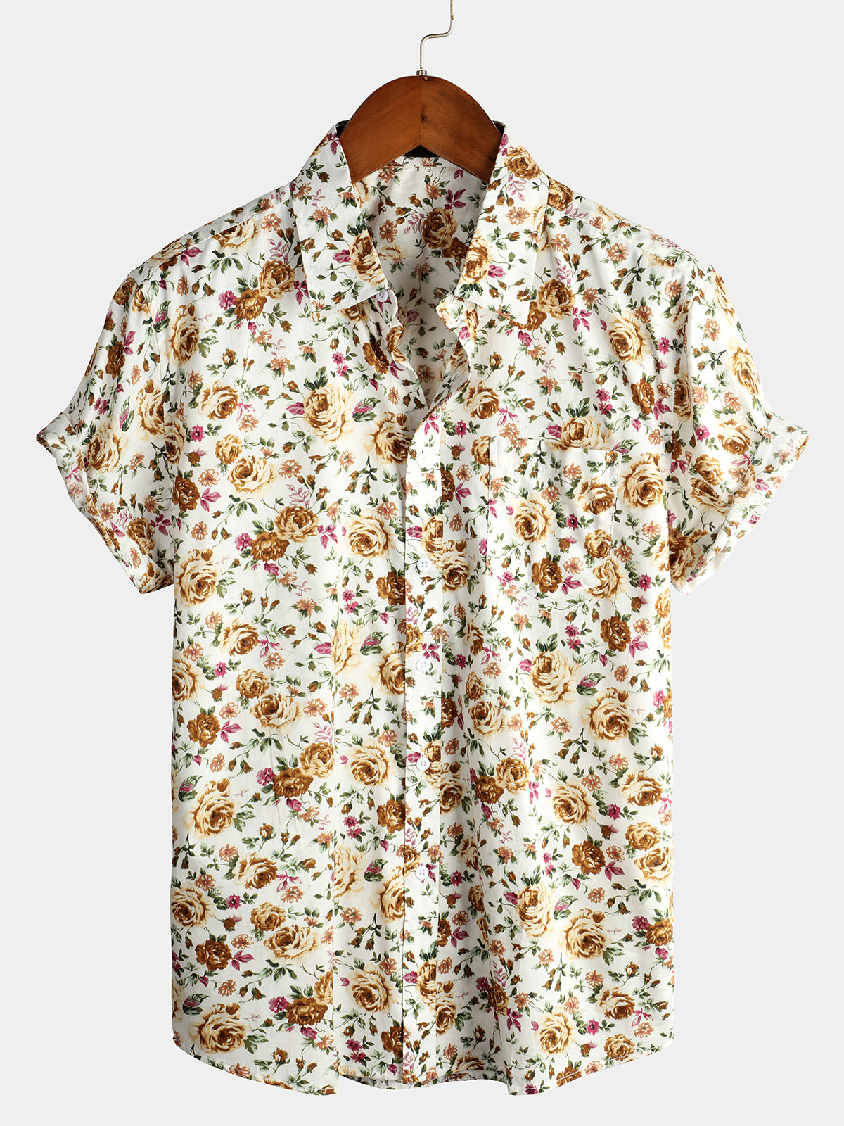 Camisa Rose de algodón Pocket de manga corta para hombre