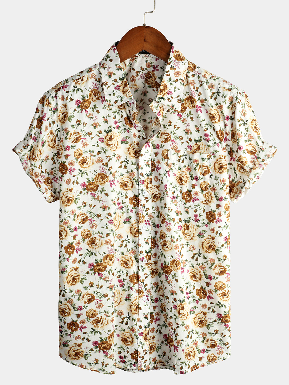Camisa Rose de algodón Pocket de manga corta para hombre