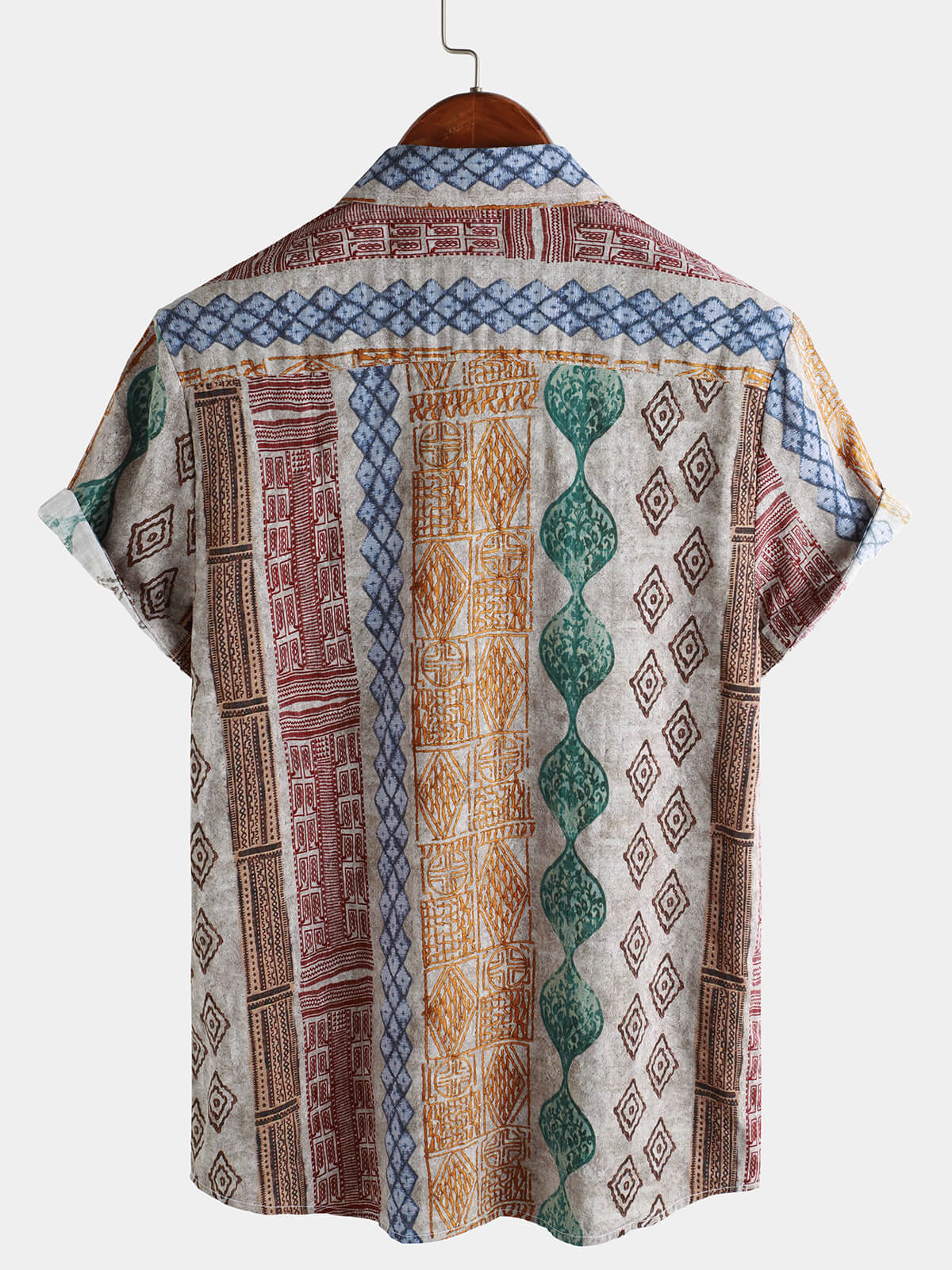 Camisa retro a rayas estampado Holiday Button Up de manga corta para hombre