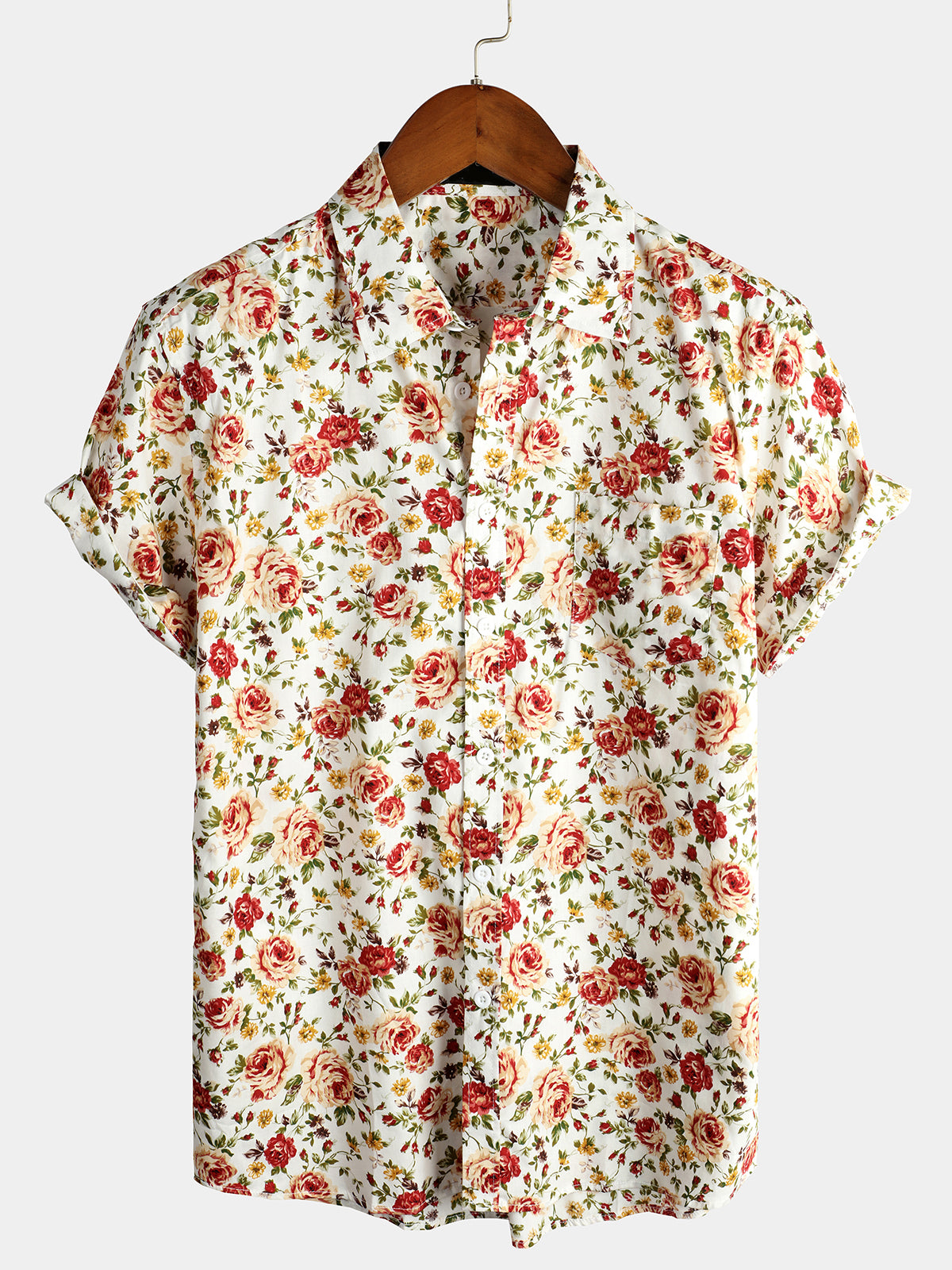 Camisa Rose de algodón Pocket de manga corta para hombre