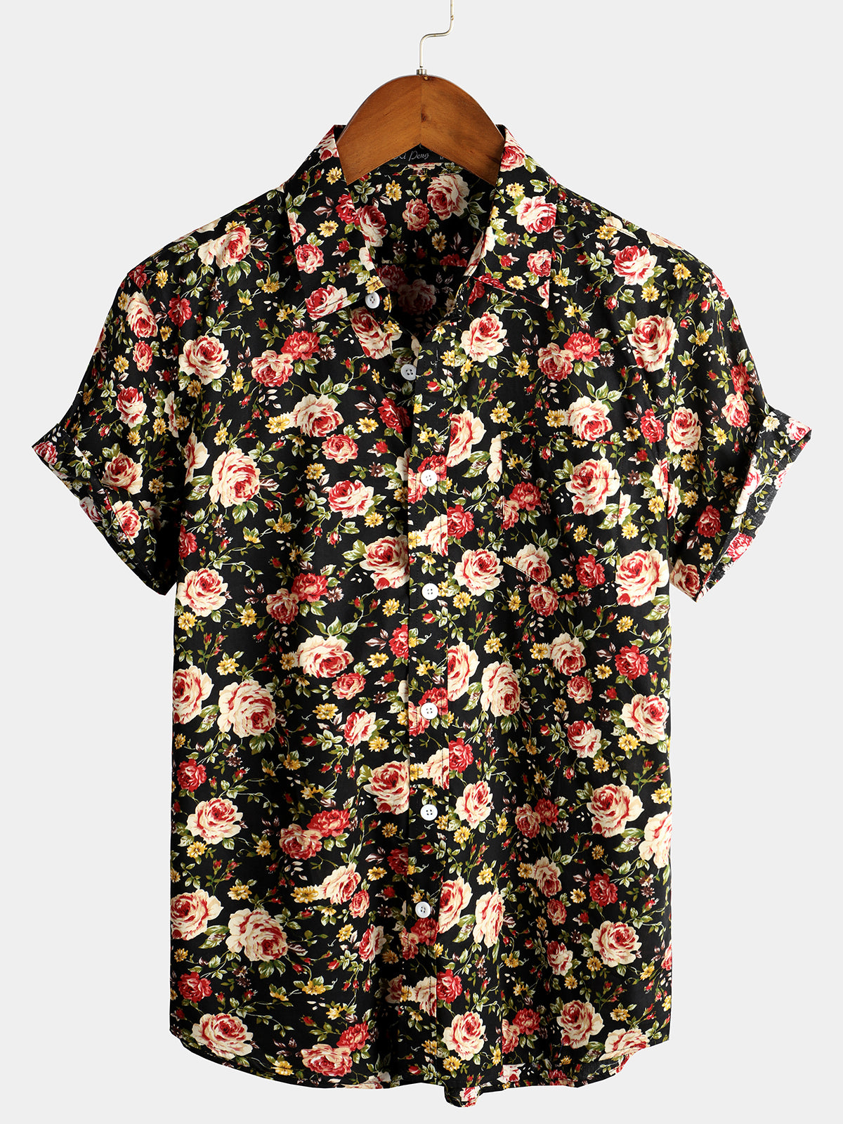 Camisa Rose de algodón Pocket de manga corta para hombre