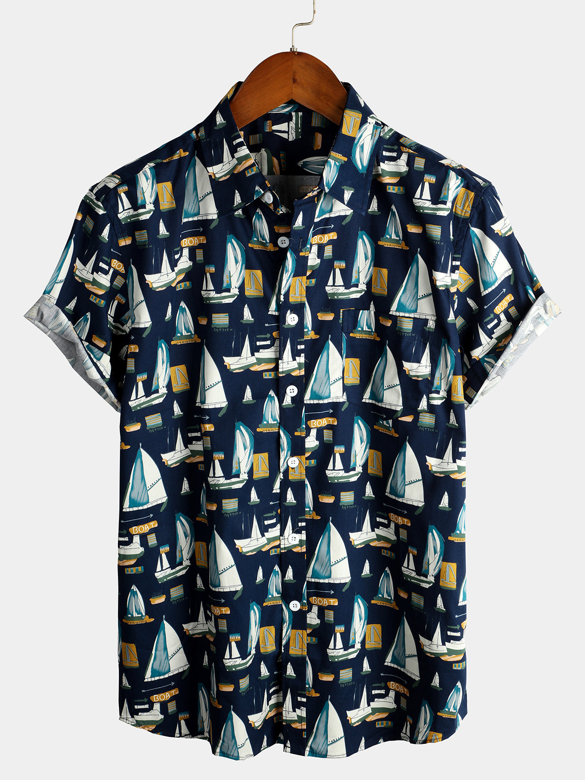 Camisa casual Holiday de algodón Pocket de manga corta para hombre