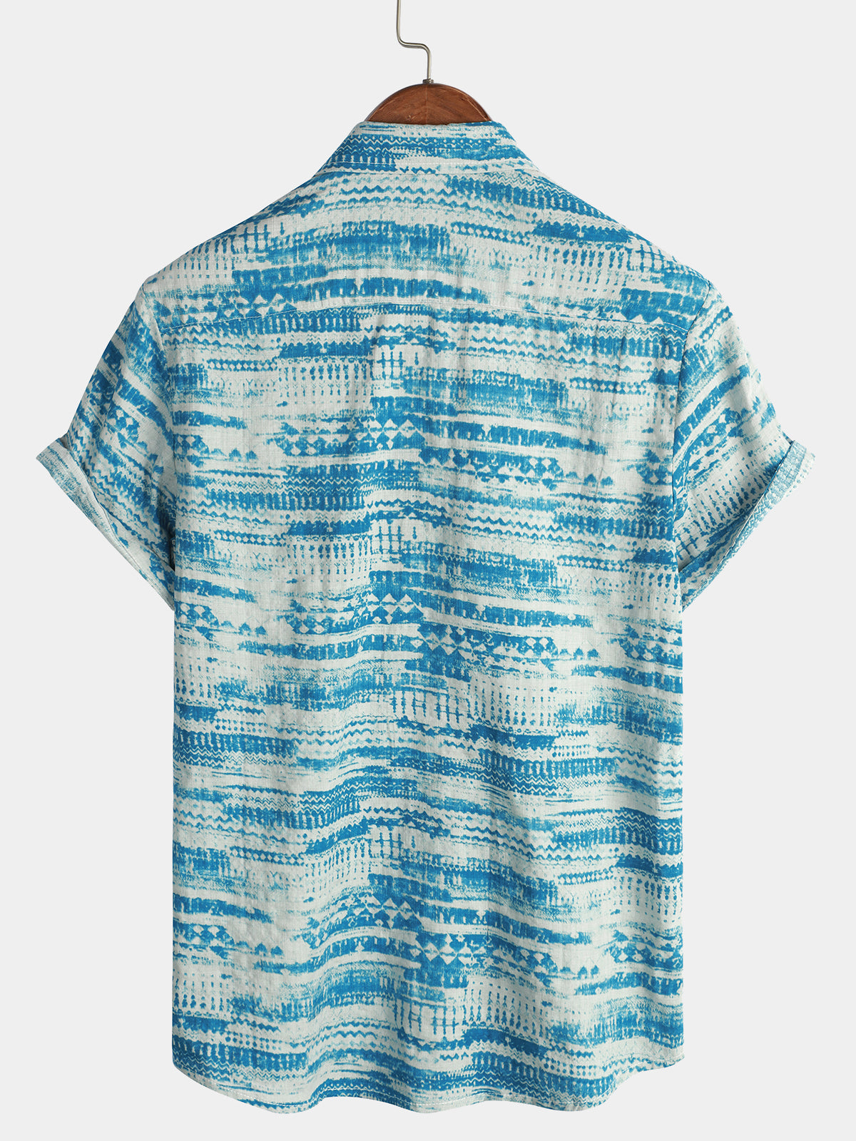 Camisa Blue vintage Pocket Holiday Summer de manga corta Button para hombre