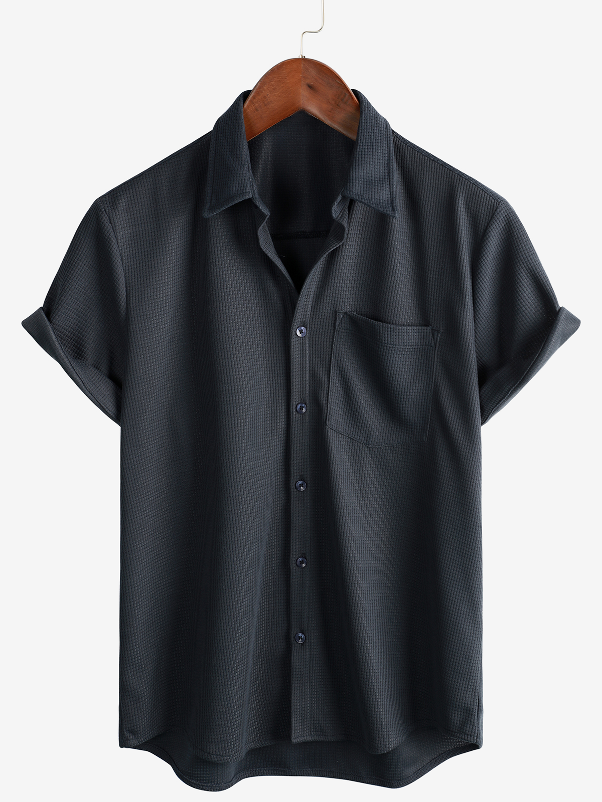 Camisa casual Waffle de manga corta Button Up Summer holgado Fit Beach para hombre