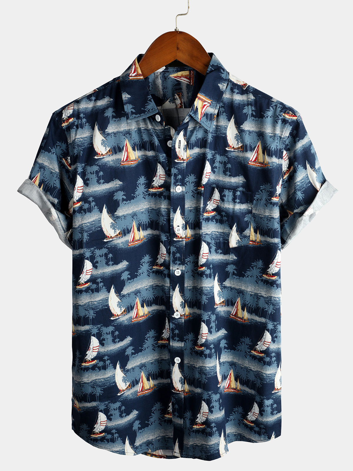 Camisa casual Holiday de algodón Pocket de manga corta para hombre