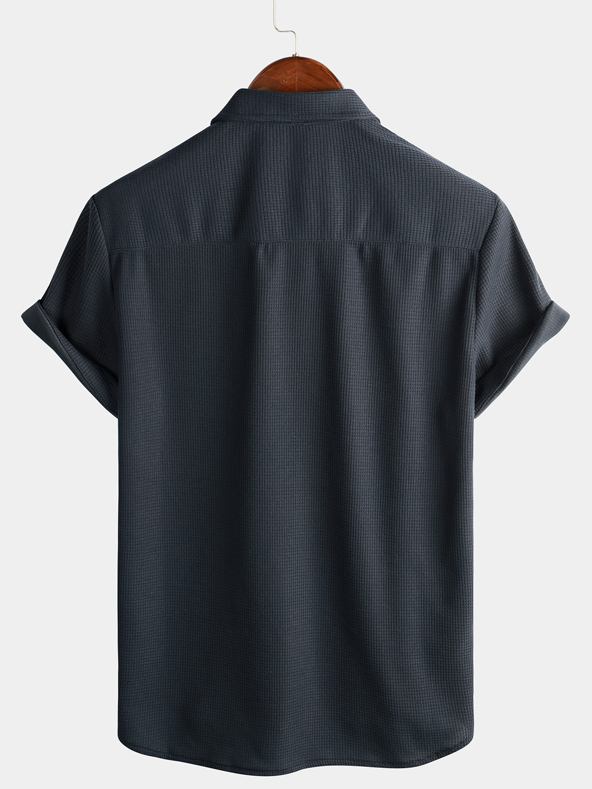 Camisa casual Waffle de manga corta Button Up Summer holgado Fit Beach para hombre