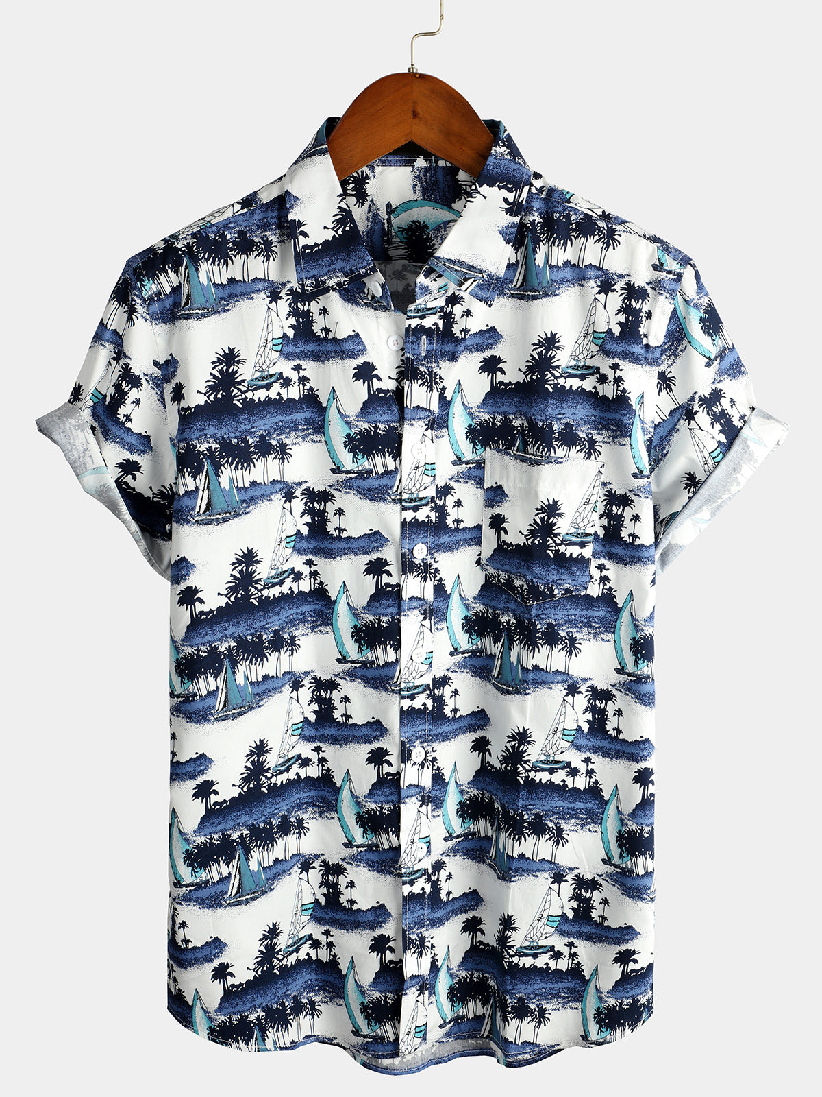 Camisa casual Hawaiian Pocket de manga corta para hombre