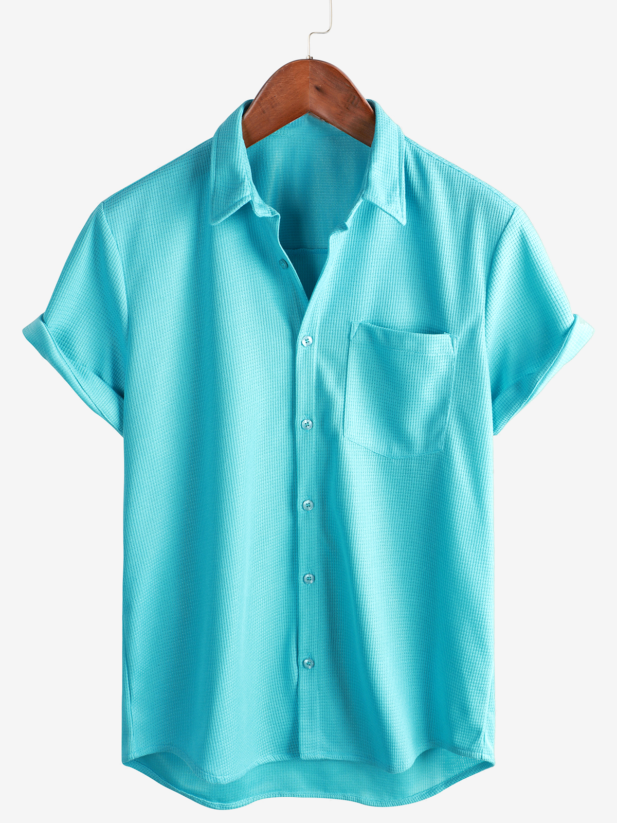 Camisa casual Waffle de manga corta Button Up Summer holgado Fit Beach para hombre