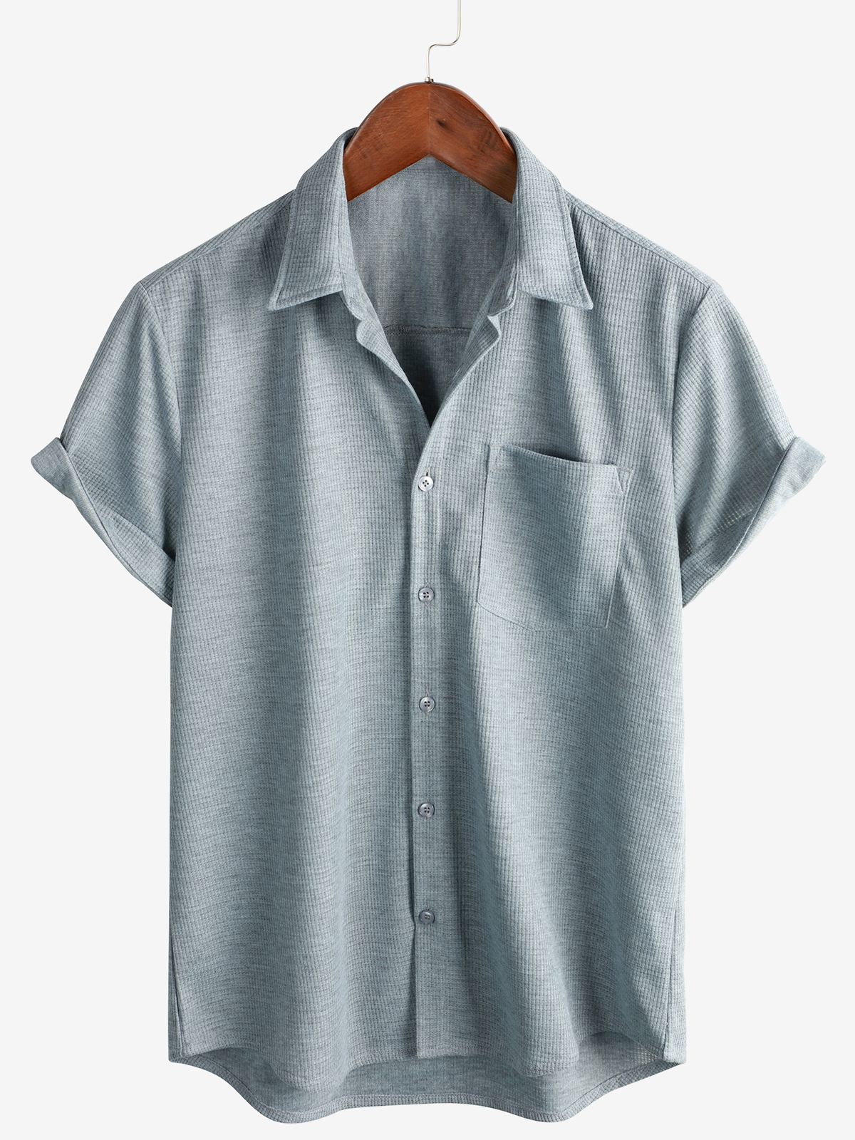 Camisa casual Waffle de manga corta Button Up Summer holgado Fit Beach para hombre