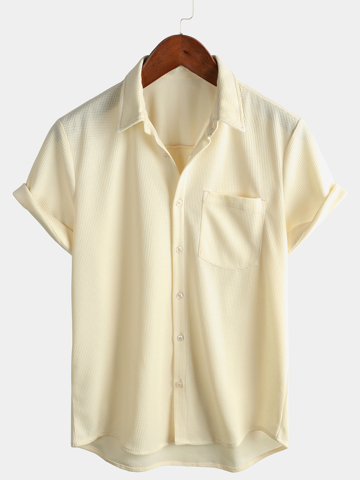 Camisa casual Waffle de manga corta Button Up Summer holgado Fit Beach para hombre