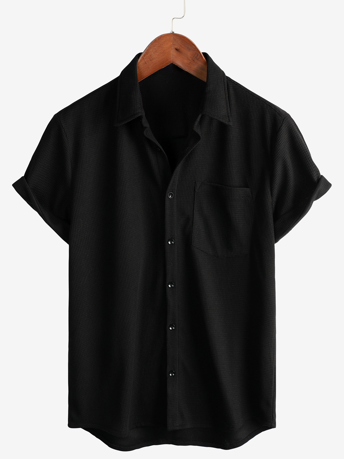 Camisa casual Waffle de manga corta Button Up Summer holgado Fit Beach para hombre