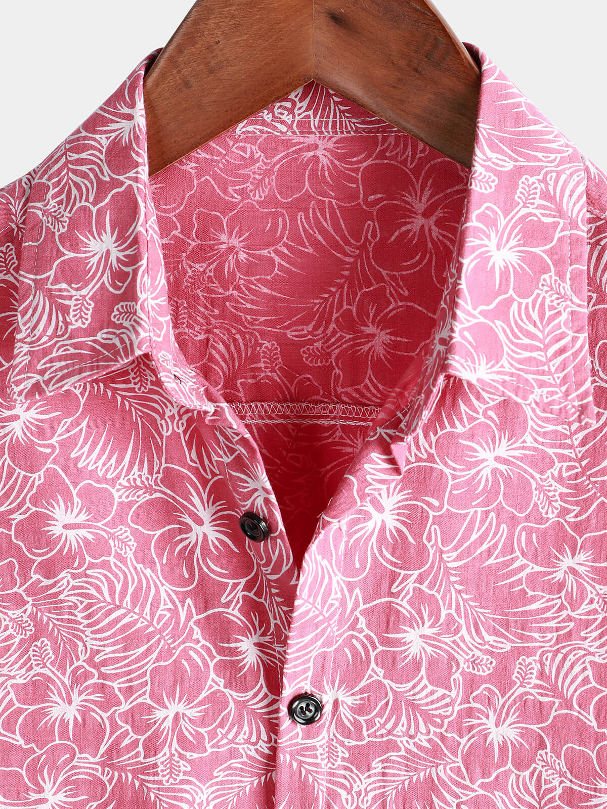 Camisa de algodón floral Holiday Flower estampado Button Up Beach Pink Hawaiian de manga corta para hombre