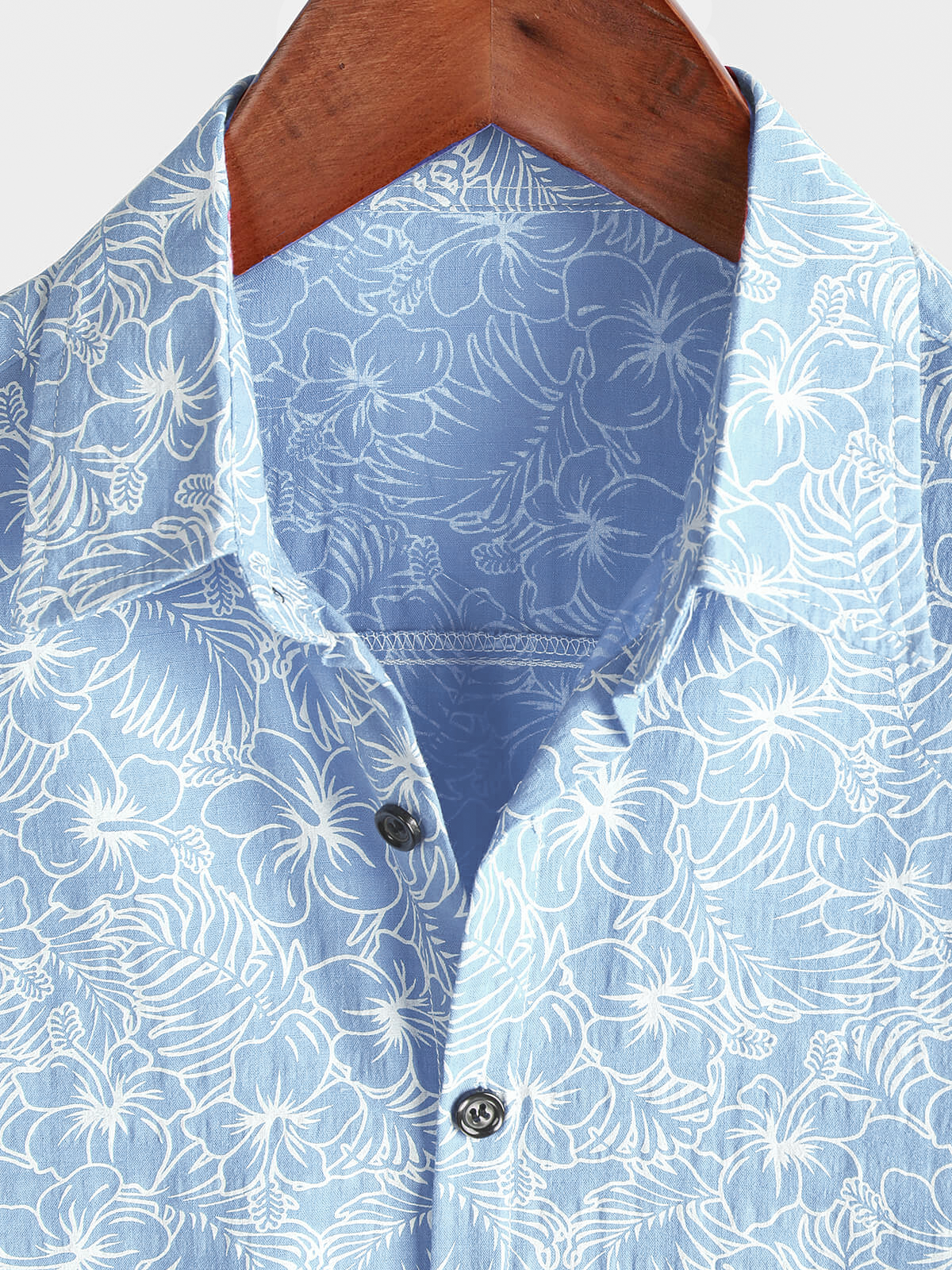 Camisa de algodón floral Holiday Flower estampado Button Up Beach Light Blue Hawaiian de manga corta para hombre