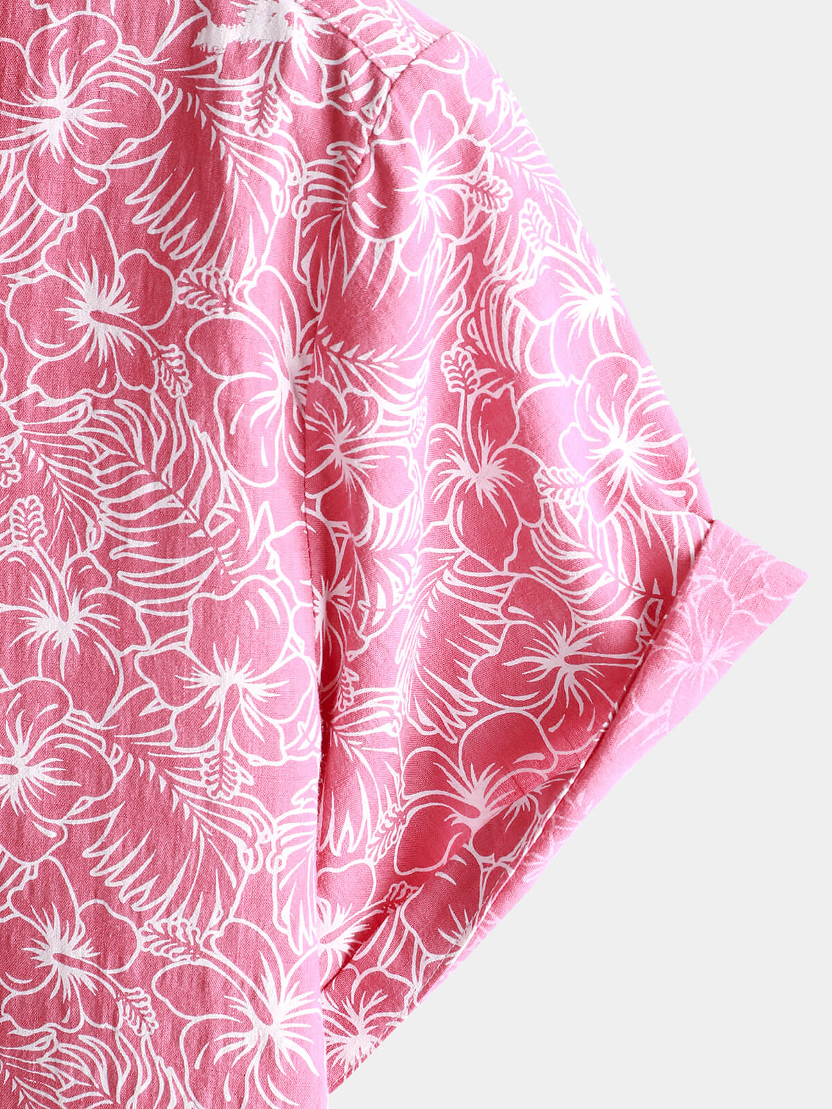 Camisa de algodón floral Holiday Flower estampado Button Up Beach Pink Hawaiian de manga corta para hombre