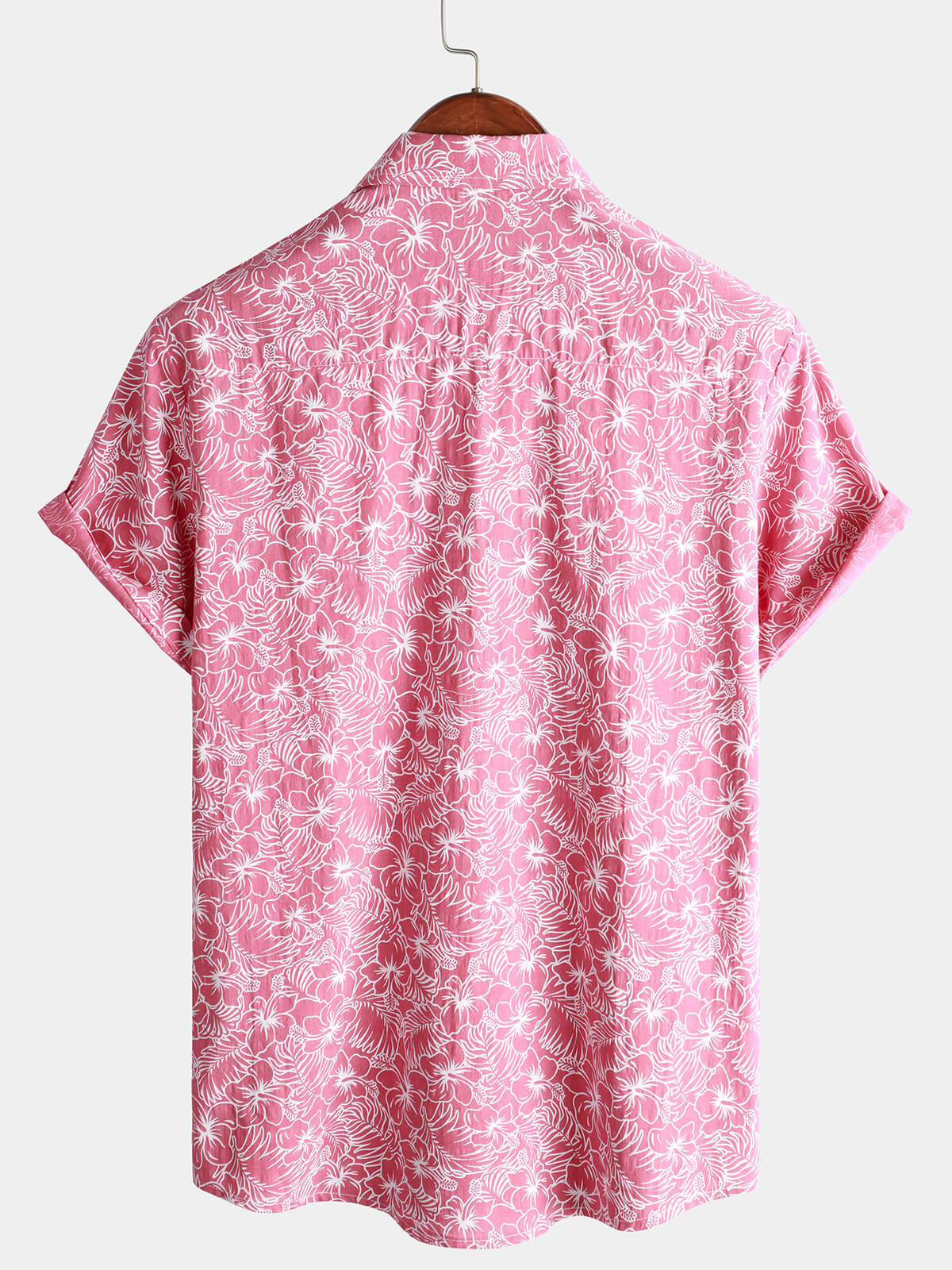 Camisa de algodón floral Holiday Flower estampado Button Up Beach Pink Hawaiian de manga corta para hombre