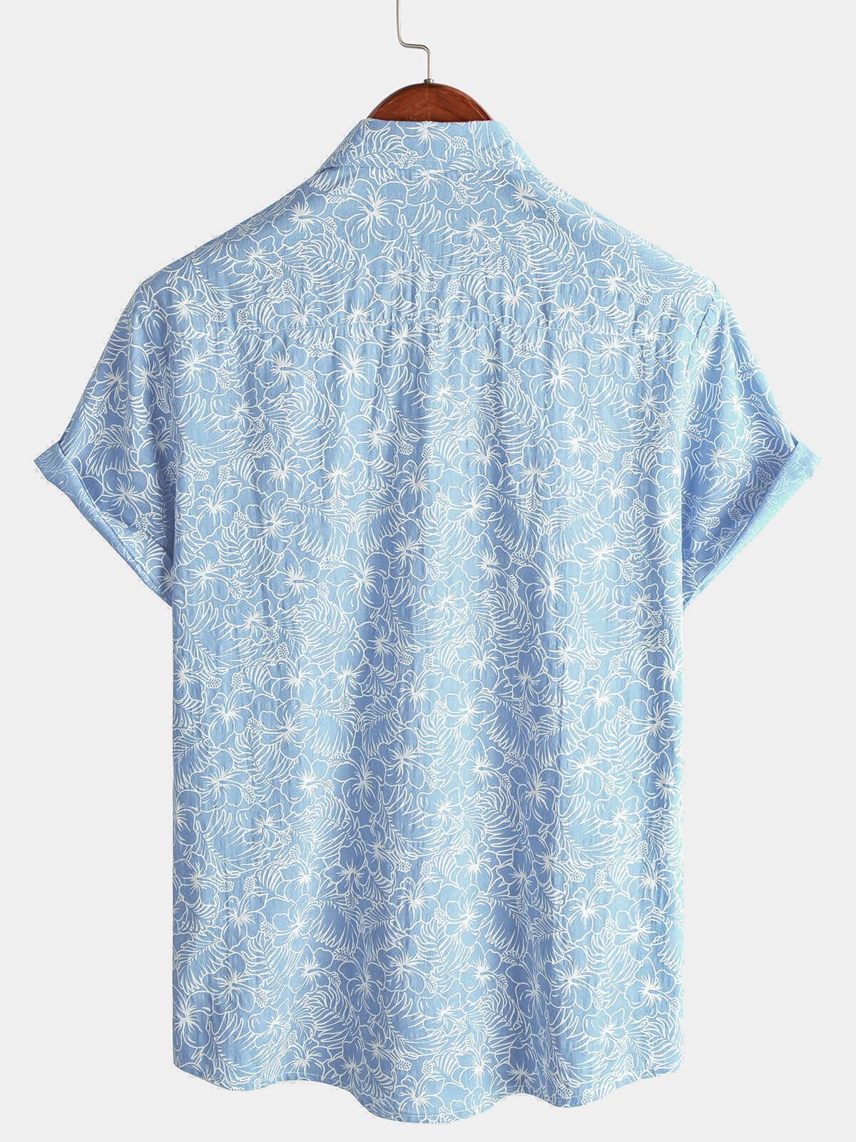 Camisa de algodón floral Holiday Flower estampado Button Up Beach Light Blue Hawaiian de manga corta para hombre