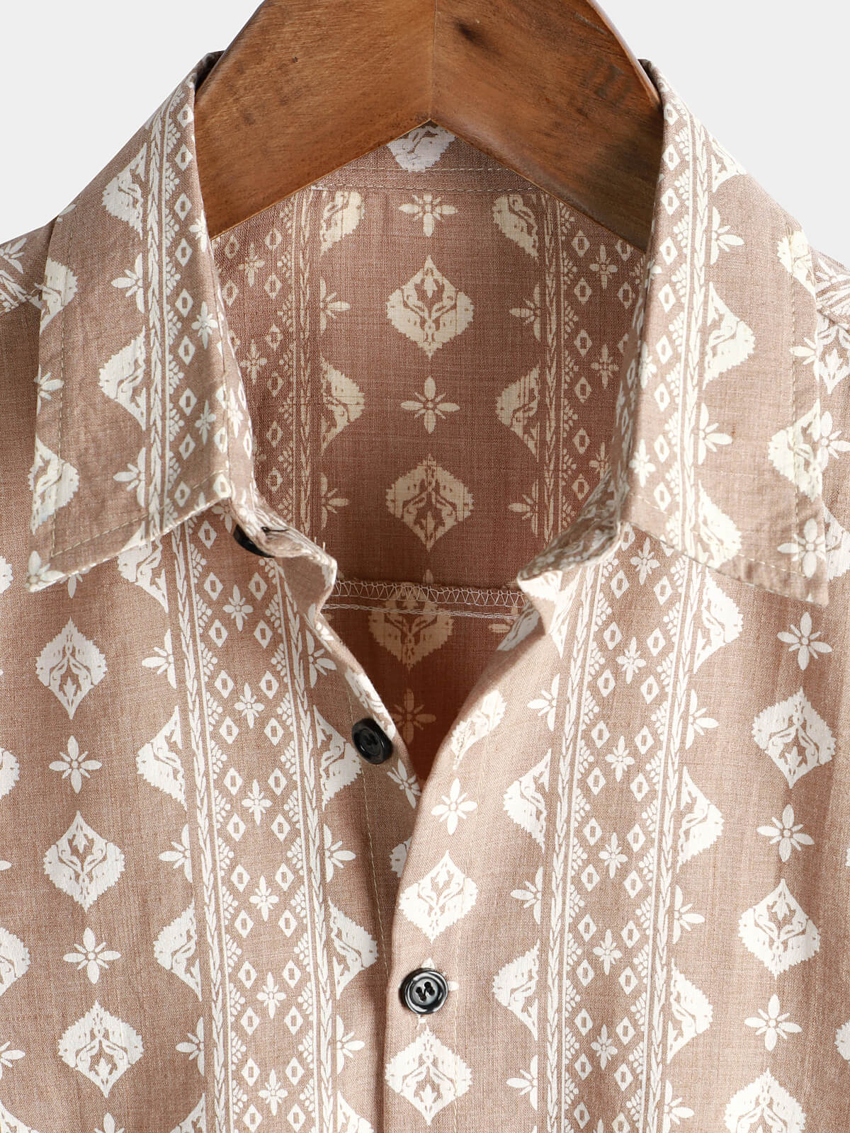 Camisa de algodón retro Button Up 70s Brown a rayas vintage de manga corta para hombre