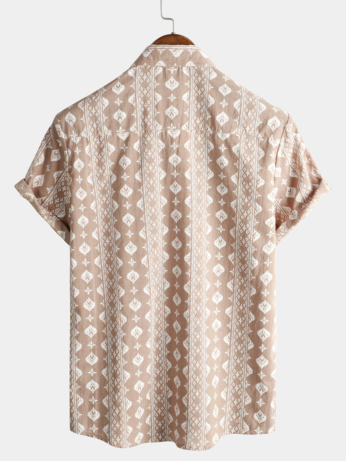 Camisa de algodón retro Button Up 70s Brown a rayas vintage de manga corta para hombre
