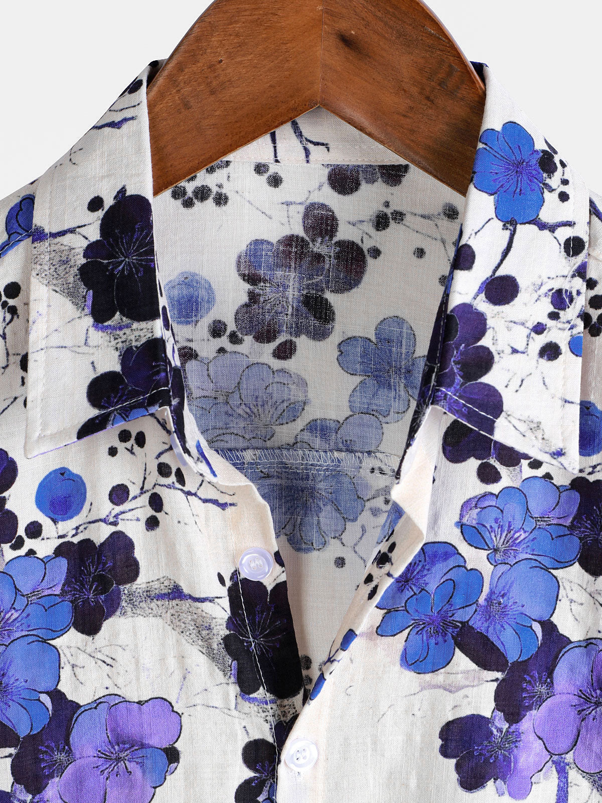 Camisa retro Blue Blossom Summer Holiday de manga corta para hombre