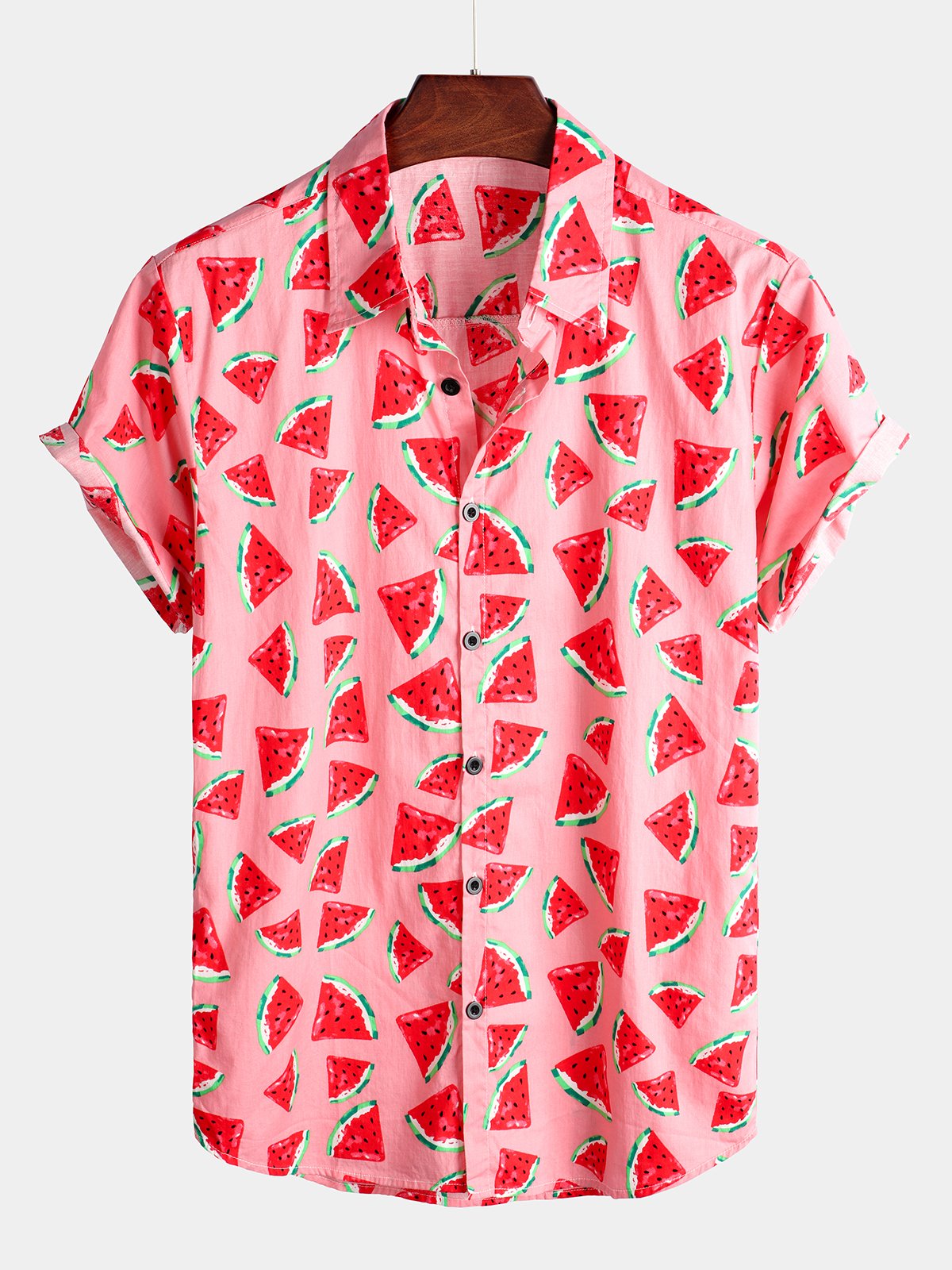 Camisa Pink Watermelon estampado de manga corta para hombre